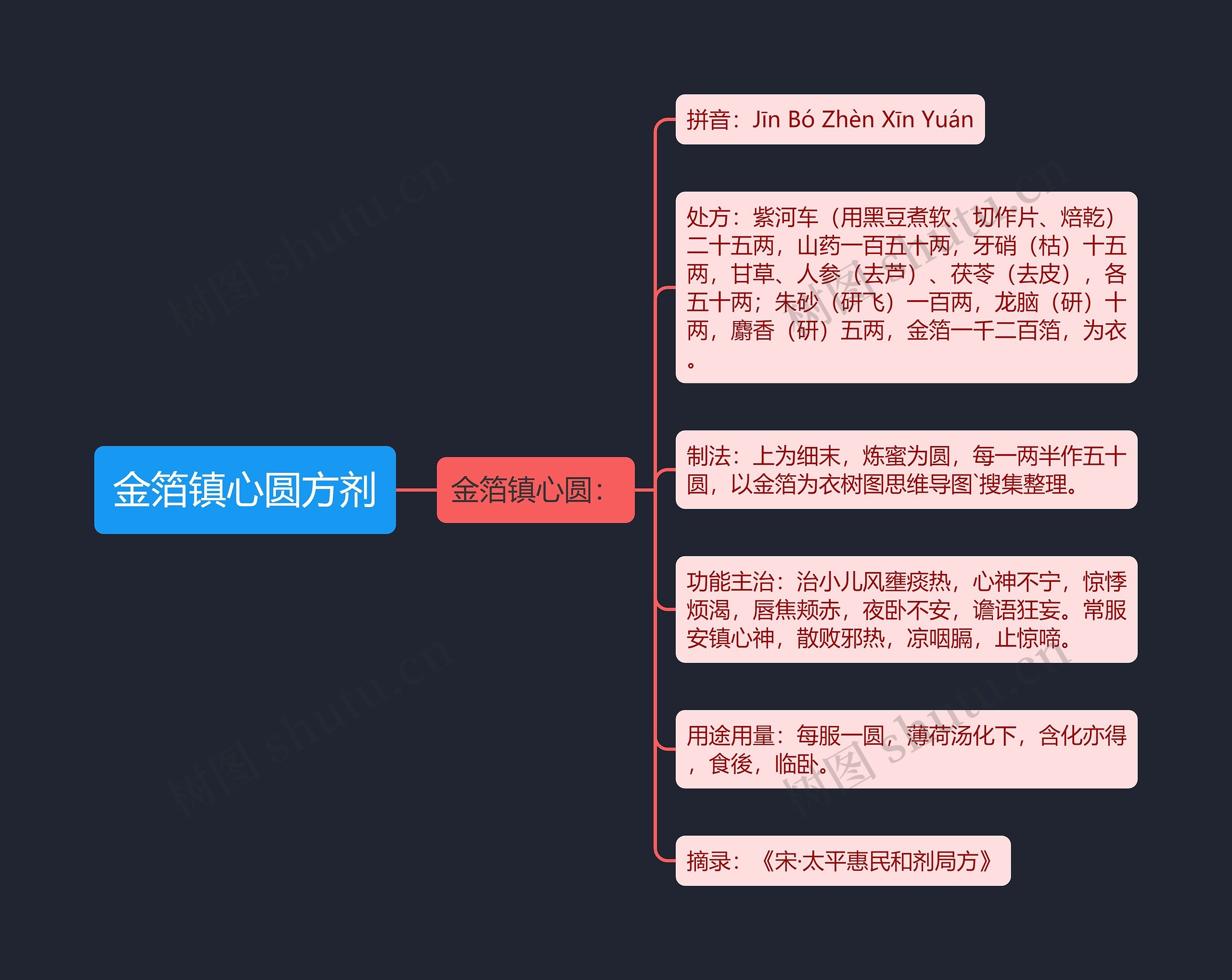 金箔镇心圆方剂思维导图