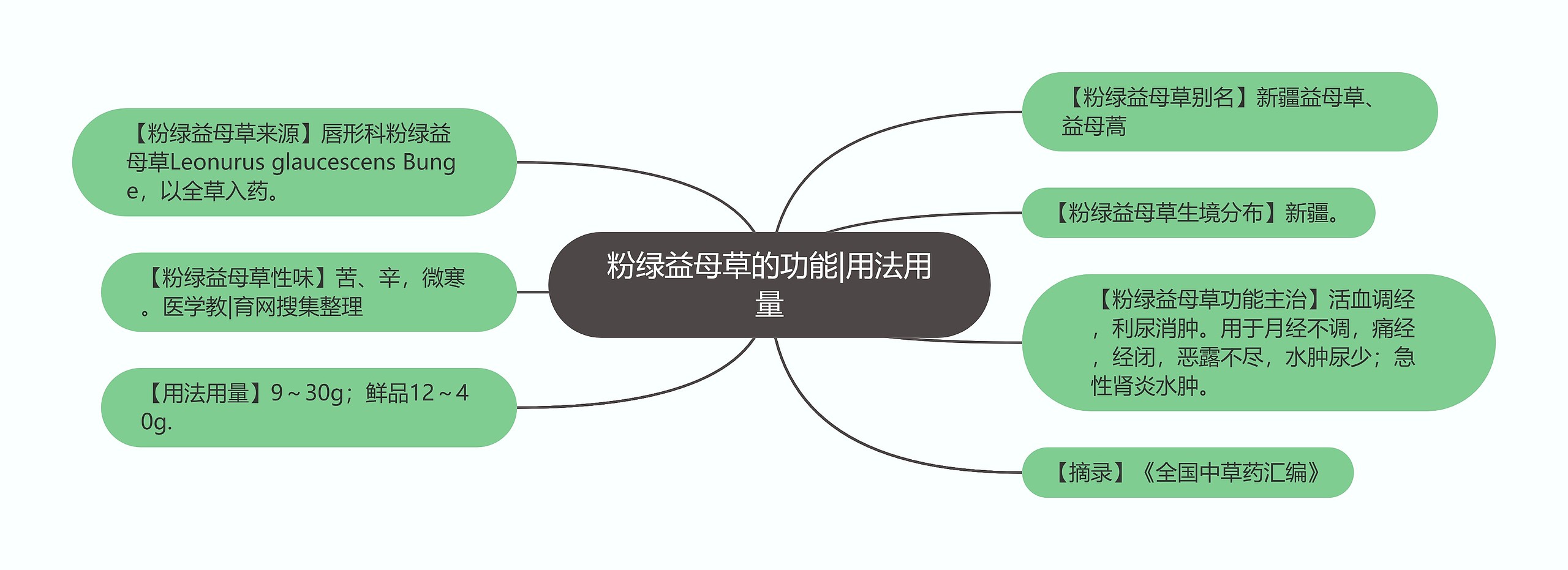 粉绿益母草的功能|用法用量思维导图