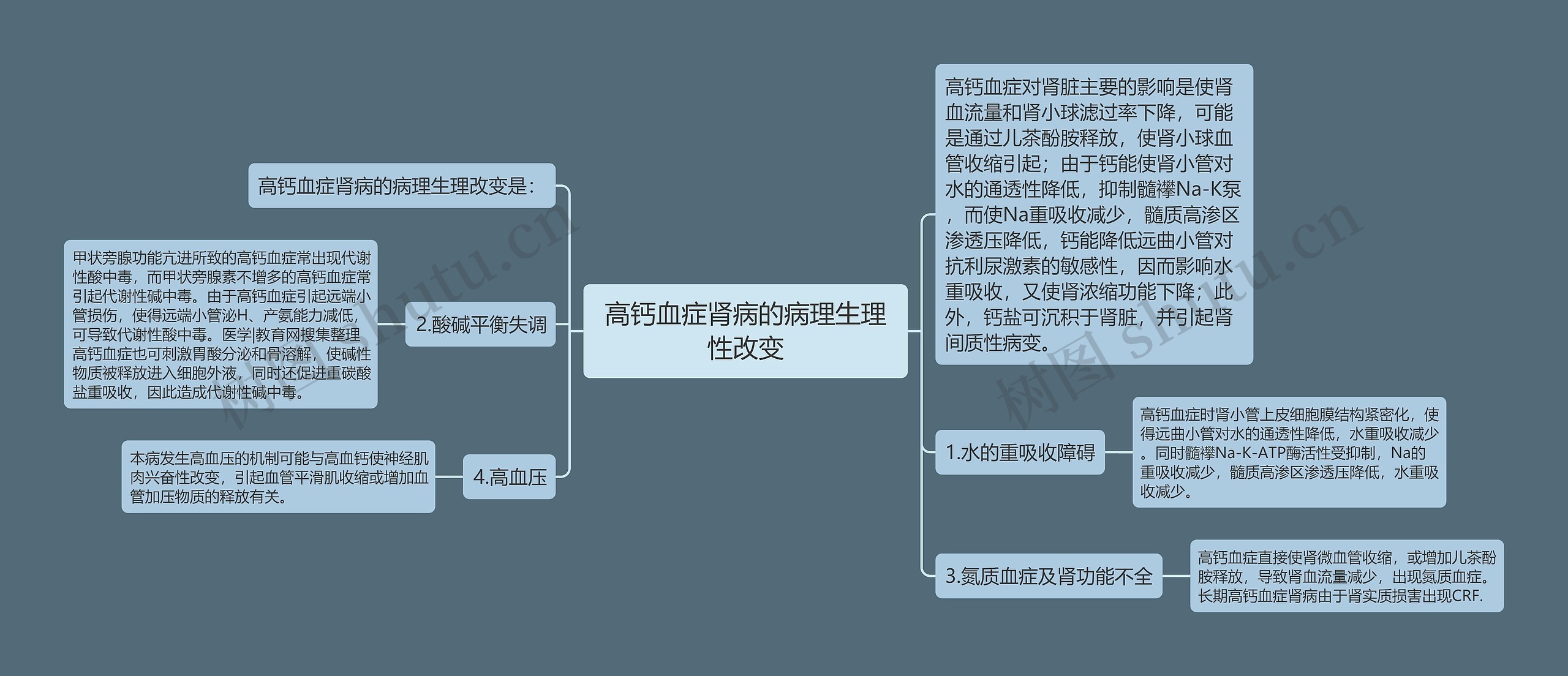 高钙血症肾病的病理生理性改变思维导图