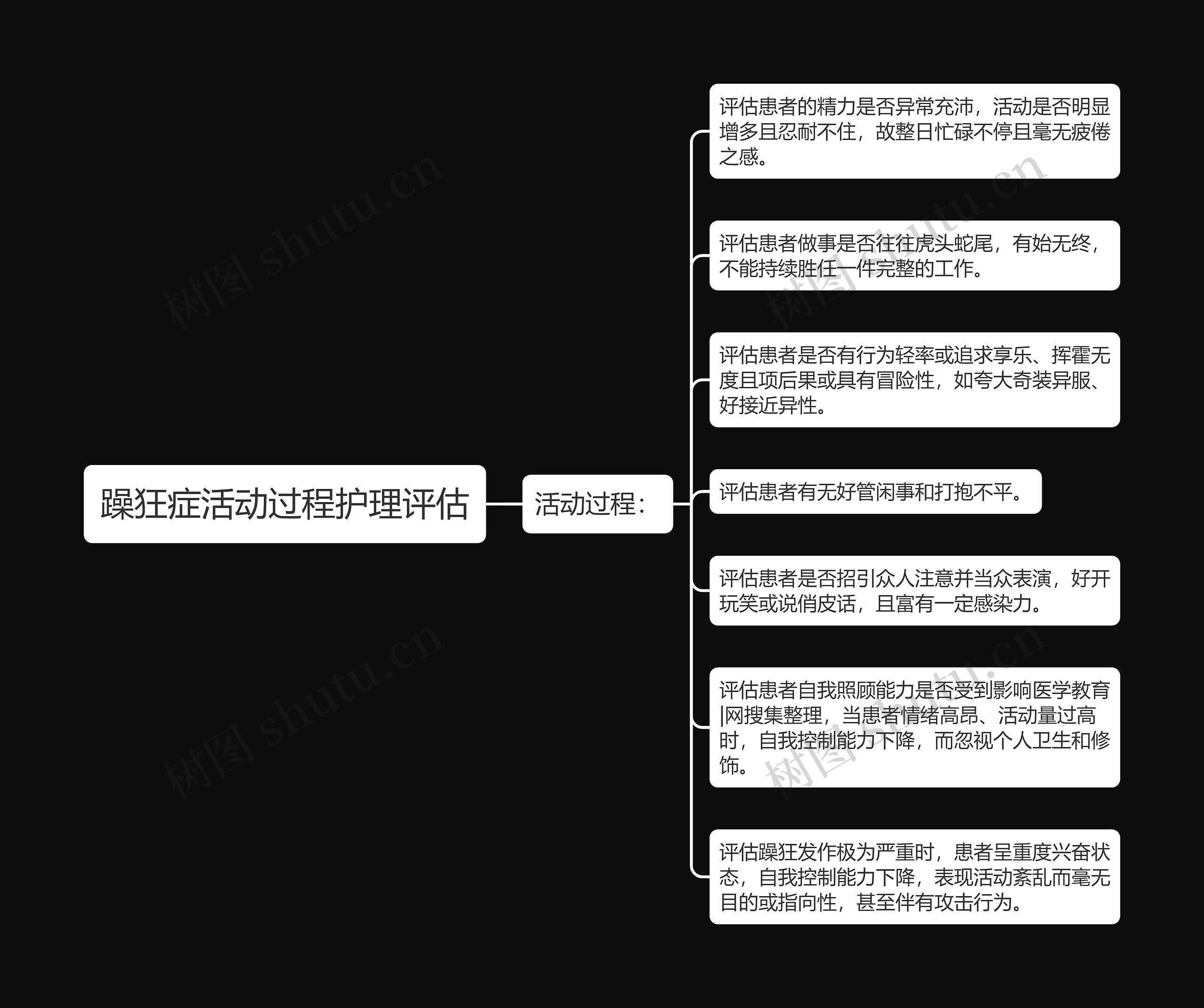 躁狂症活动过程护理评估思维导图