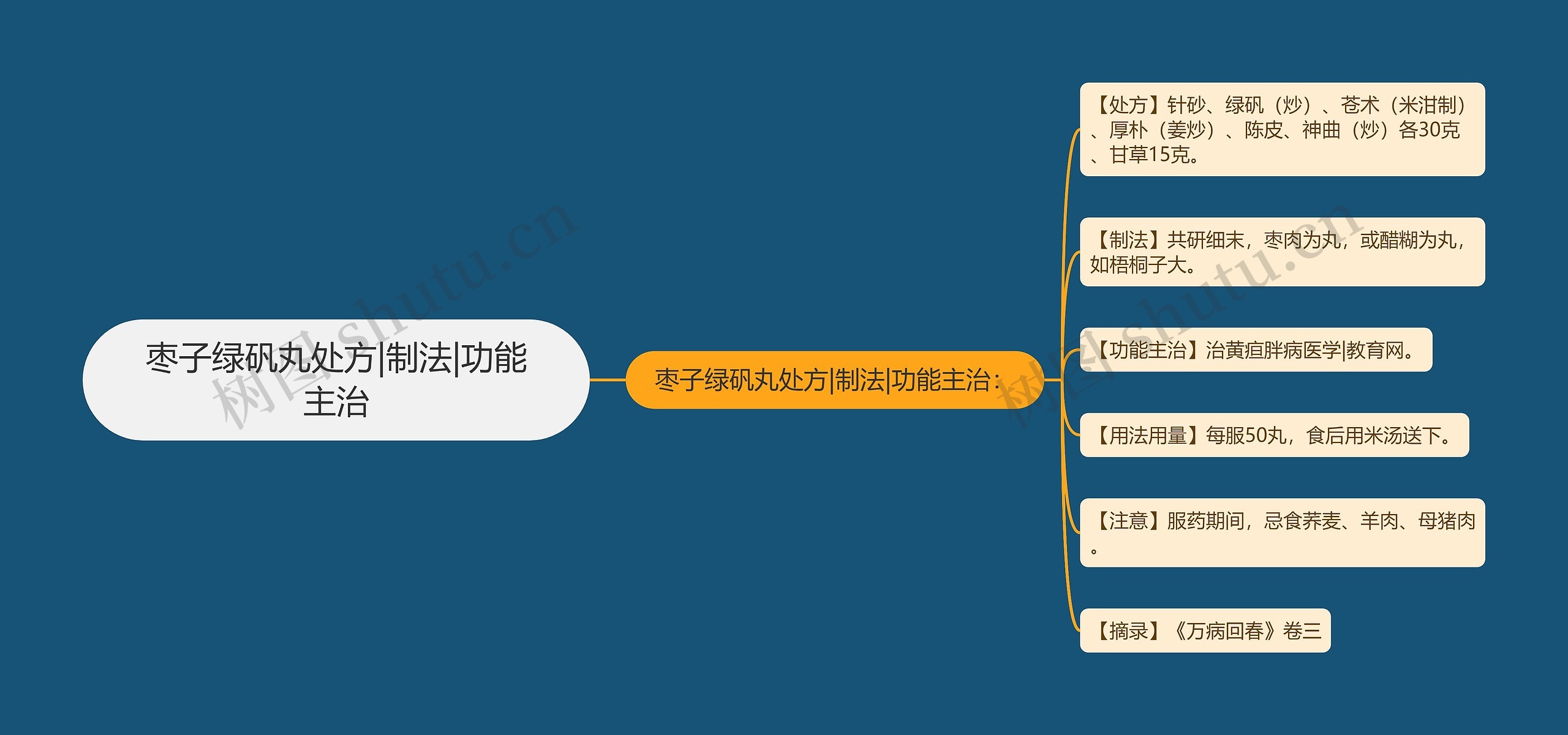 枣子绿矾丸处方|制法|功能主治思维导图