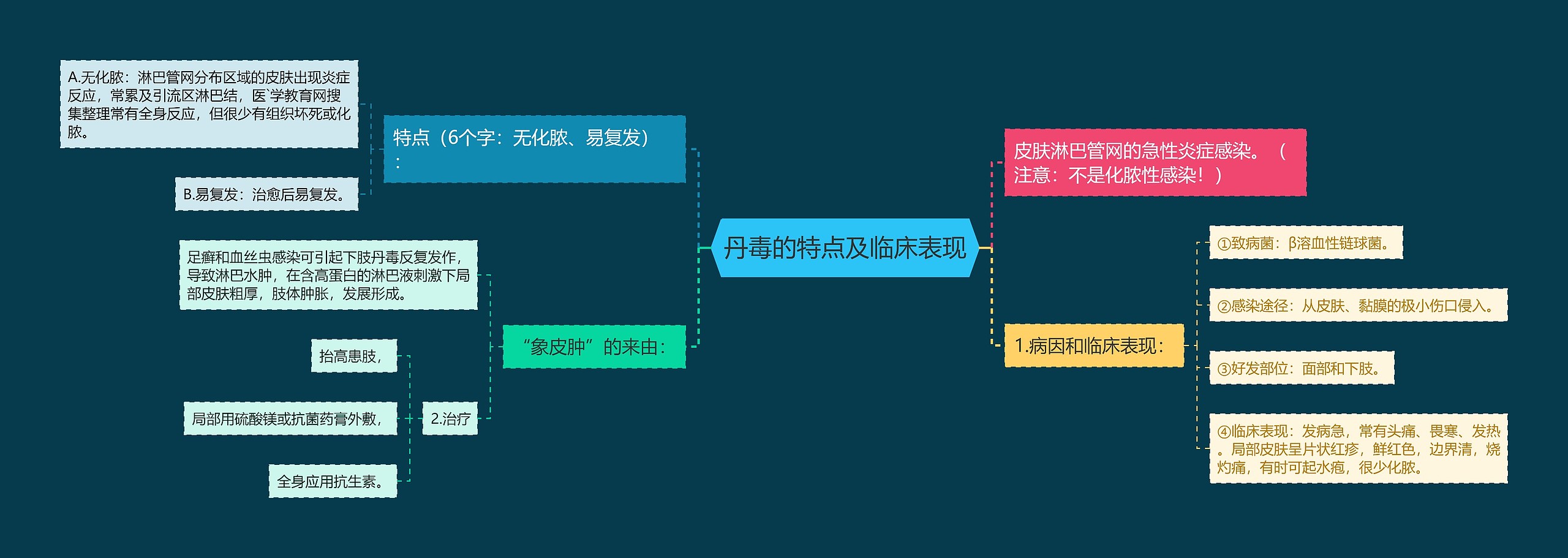 丹毒的特点及临床表现思维导图