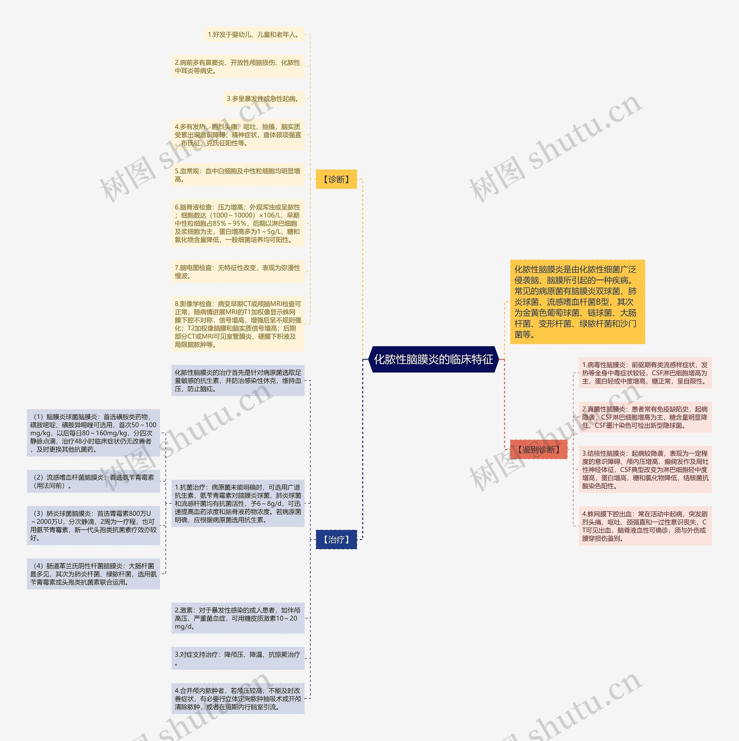 化脓性脑膜炎的临床特征思维导图
