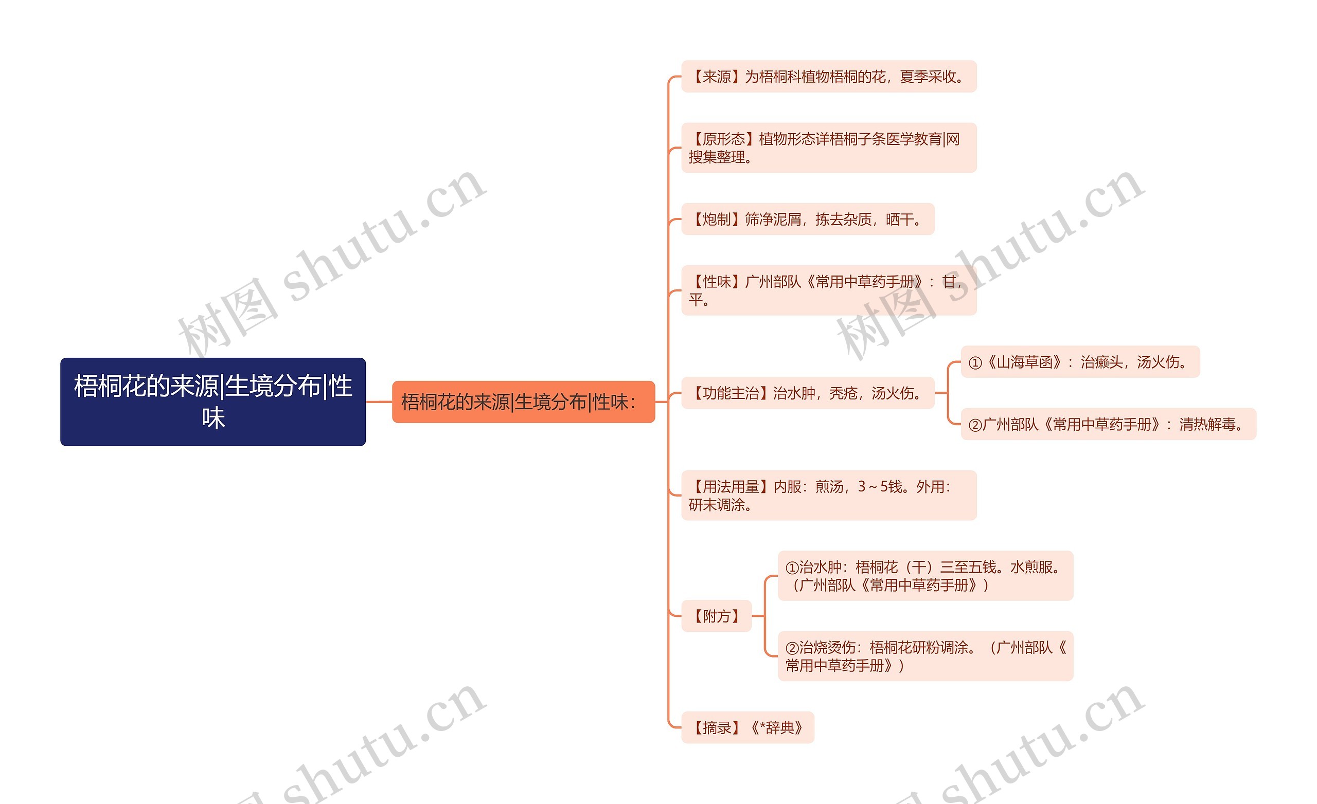 梧桐花的来源|生境分布|性味思维导图