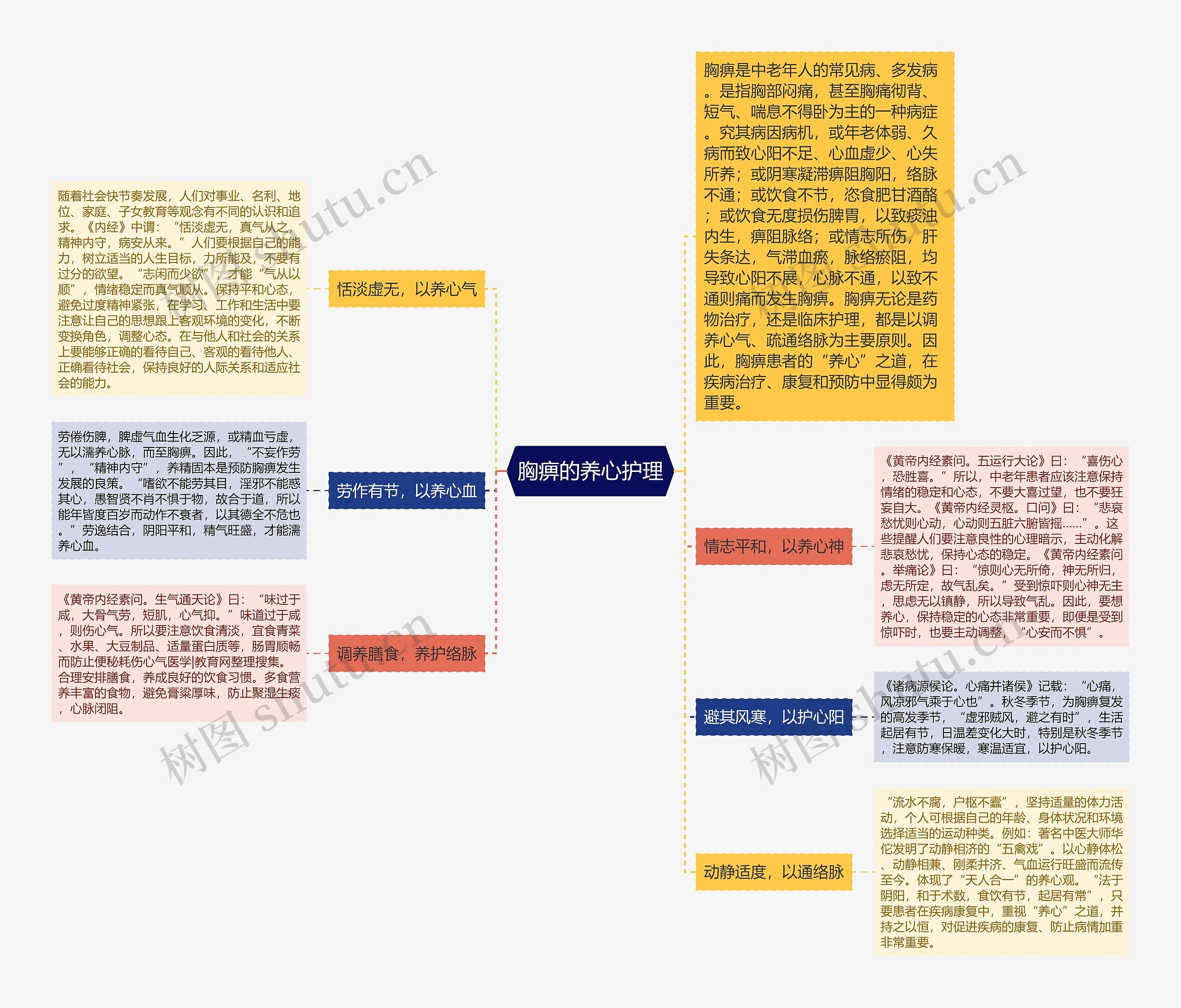 胸痹的养心护理思维导图