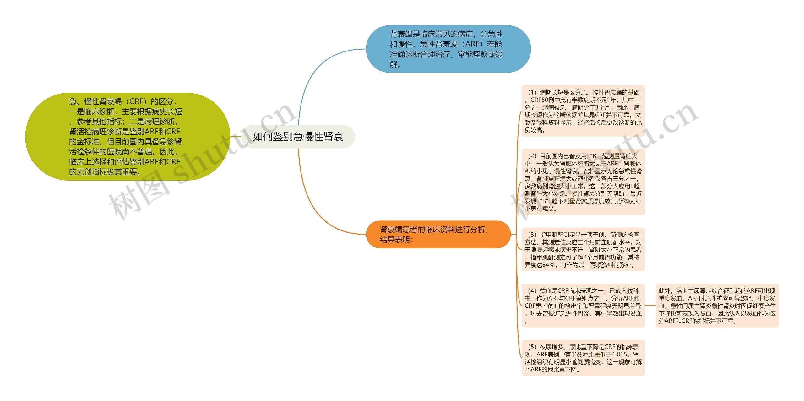 如何鉴别急慢性肾衰思维导图高清图 如何鉴别急慢性肾衰思维导图