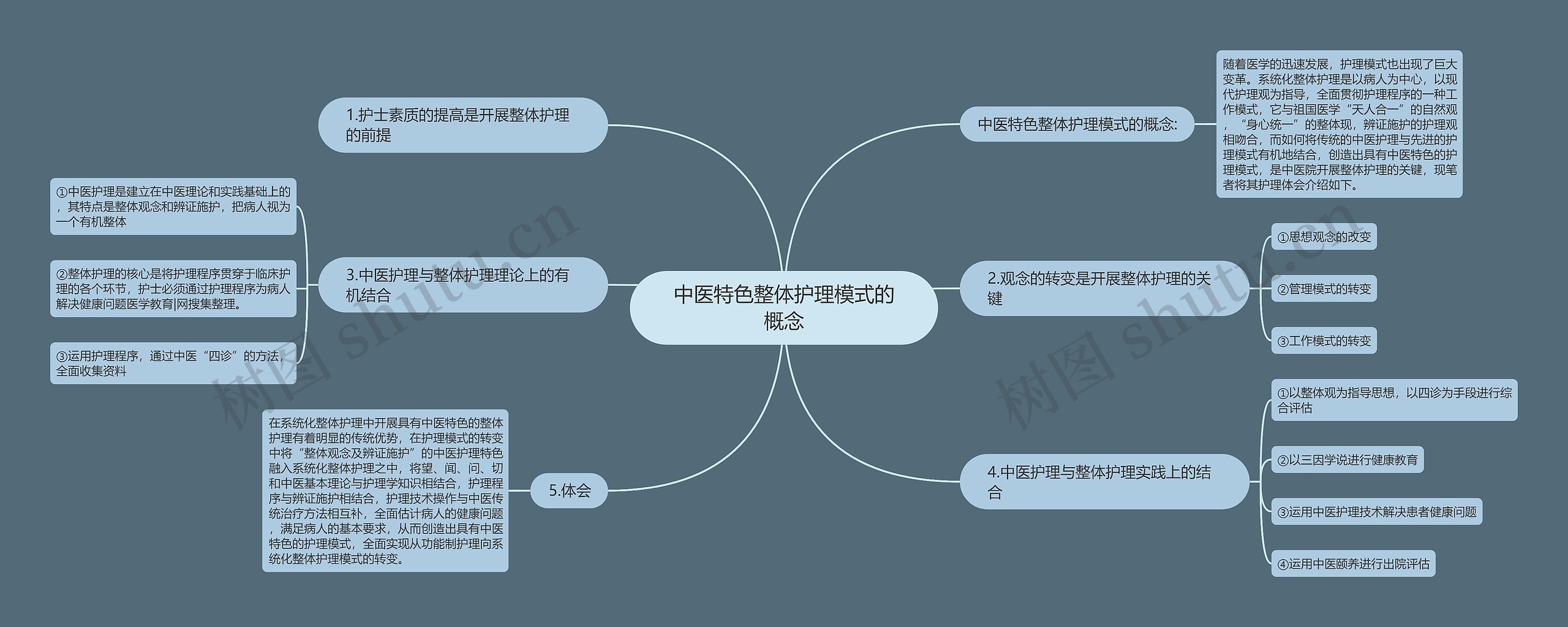 中医特色整体护理模式的概念思维导图