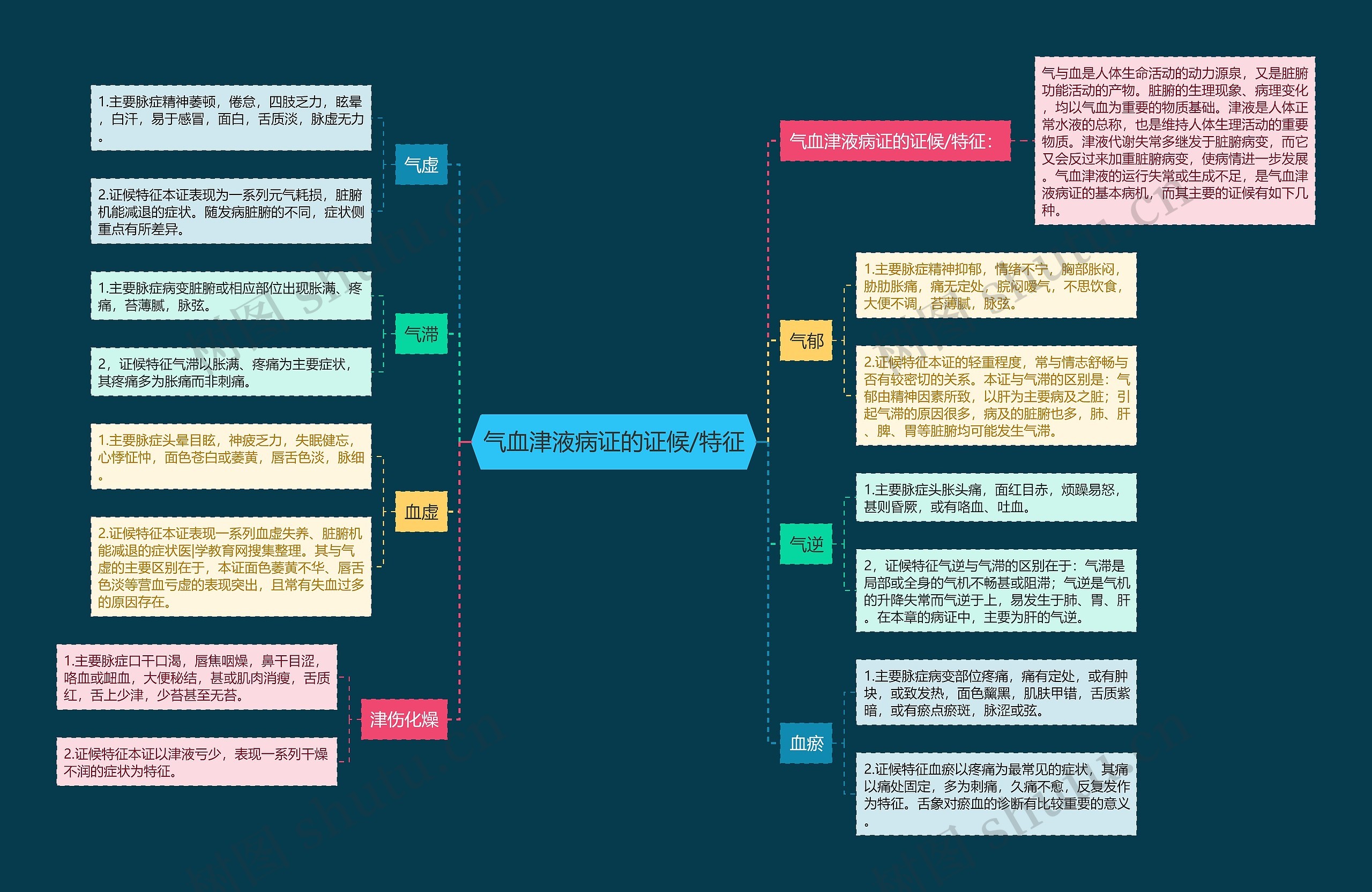 气血津液病证的证候/特征思维导图