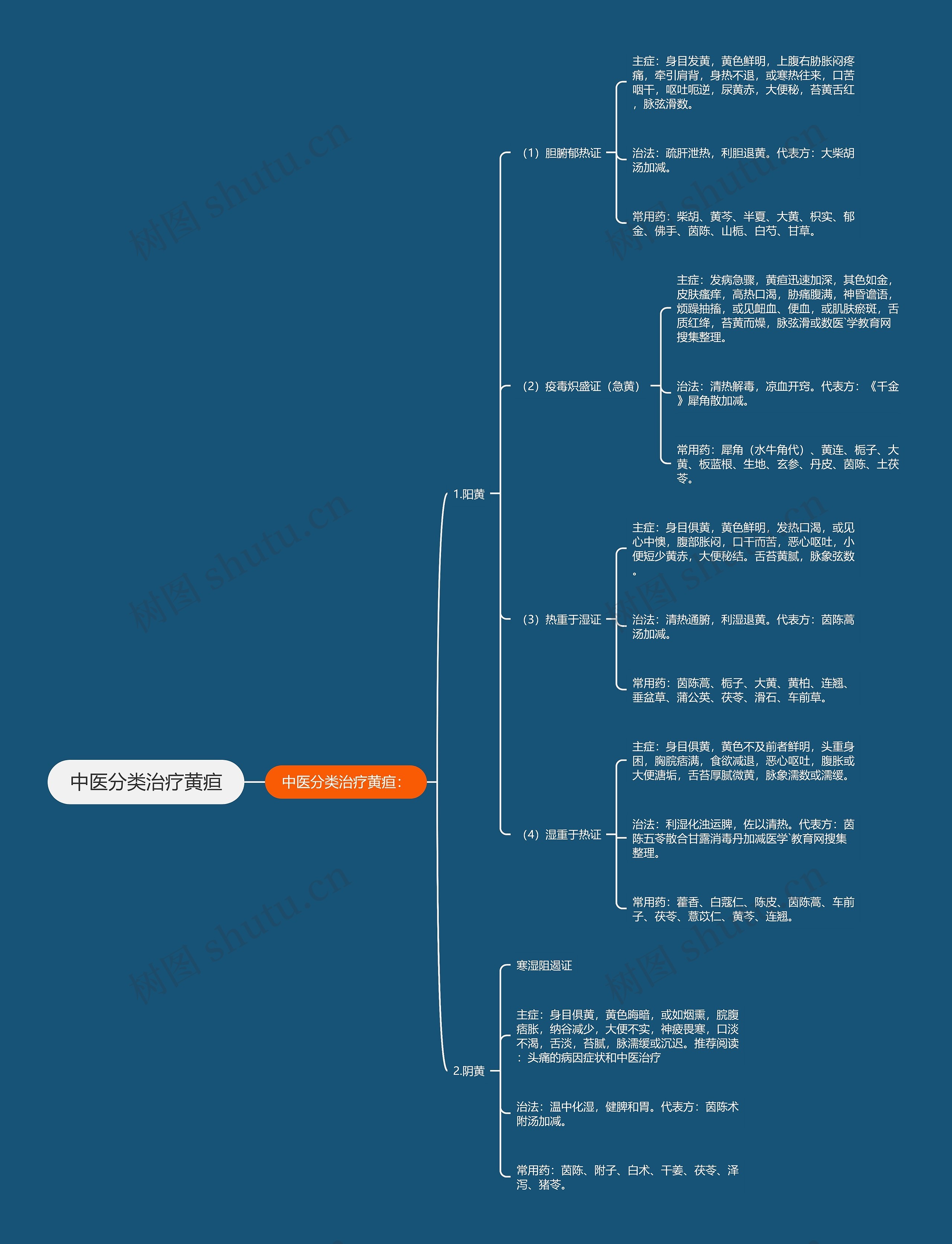 中医分类治疗黄疸思维导图