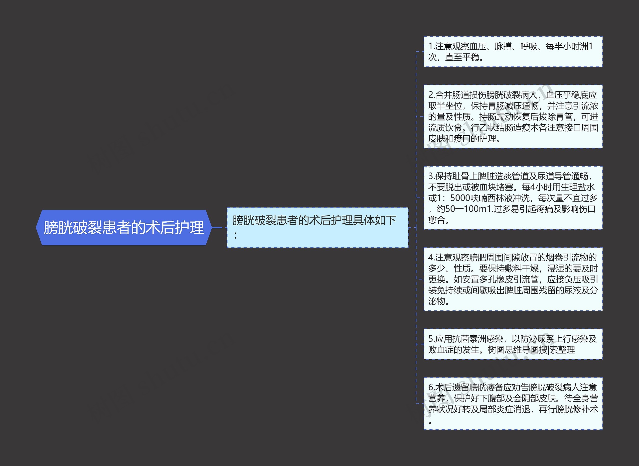 膀胱破裂患者的术后护理思维导图