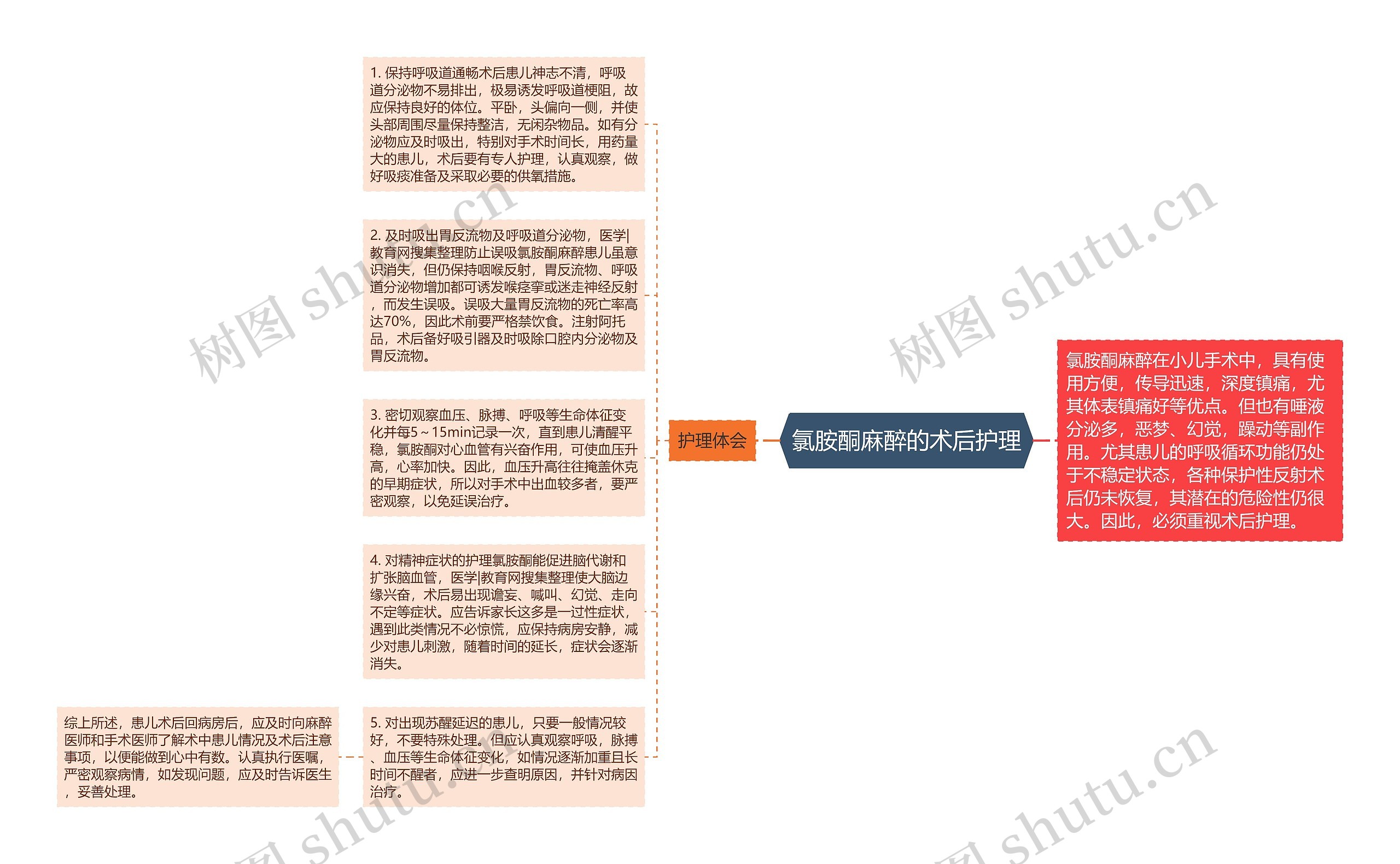 氯胺酮麻醉的术后护理思维导图