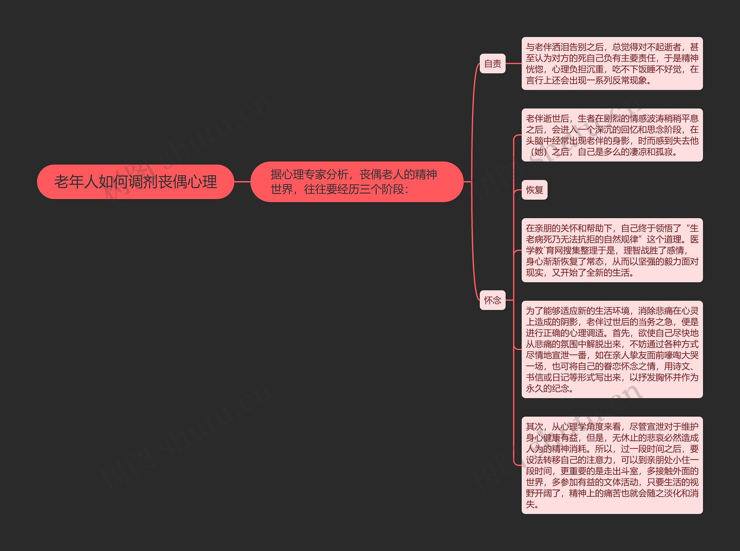 老年人如何调剂丧偶心理思维导图