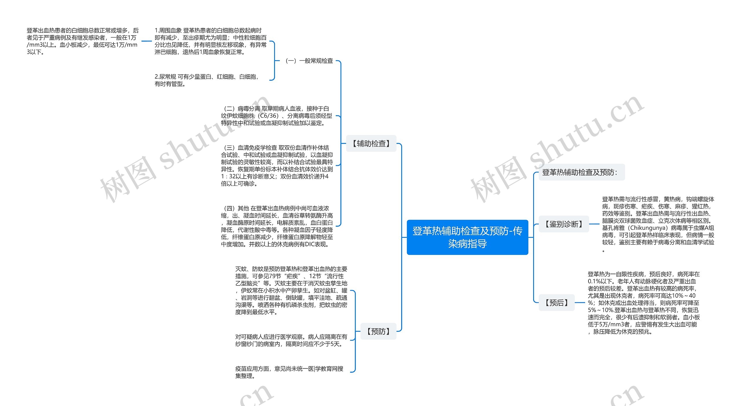 登革热辅助检查及预防-传染病指导思维导图