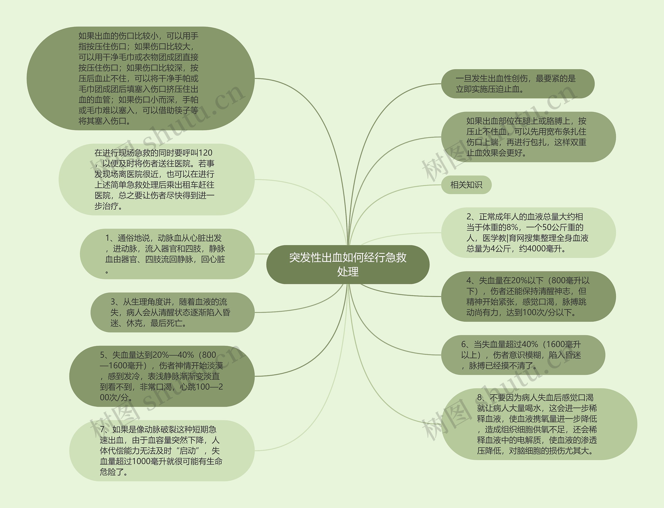 突发性出血如何经行急救处理思维导图