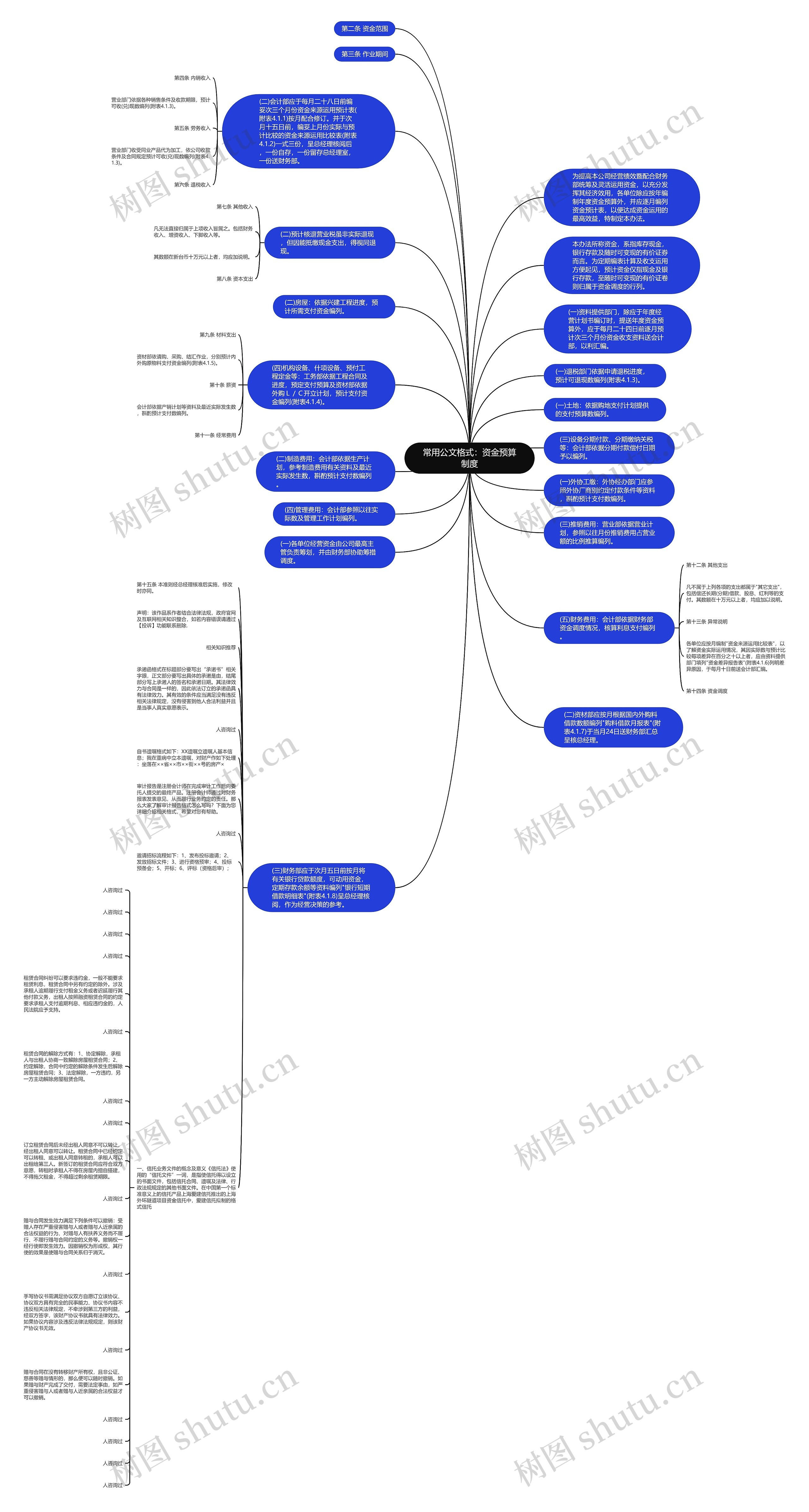 常用公文格式：资金预算制度思维导图