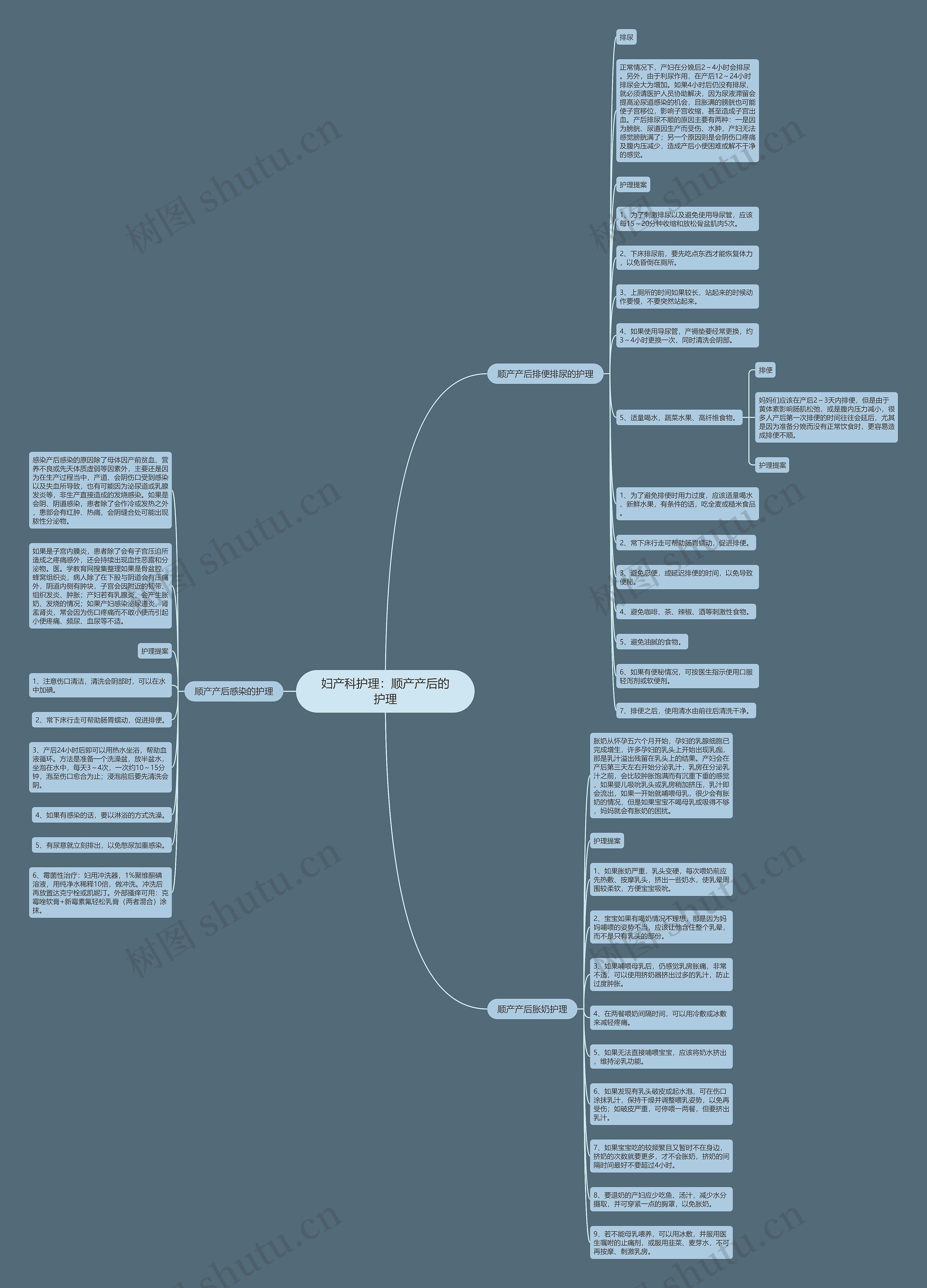 妇产科护理：顺产产后的护理思维导图