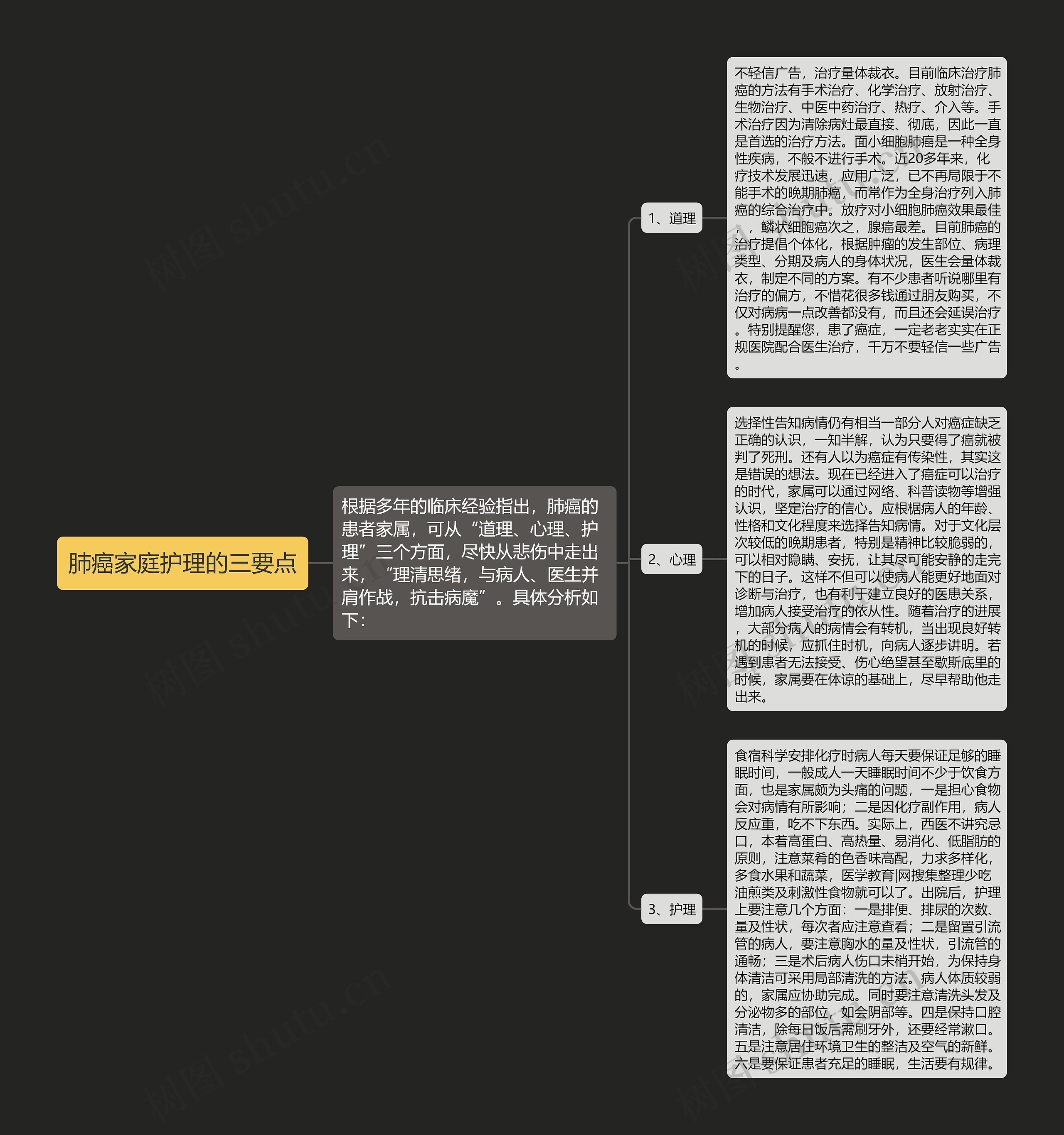 肺癌家庭护理的三要点思维导图