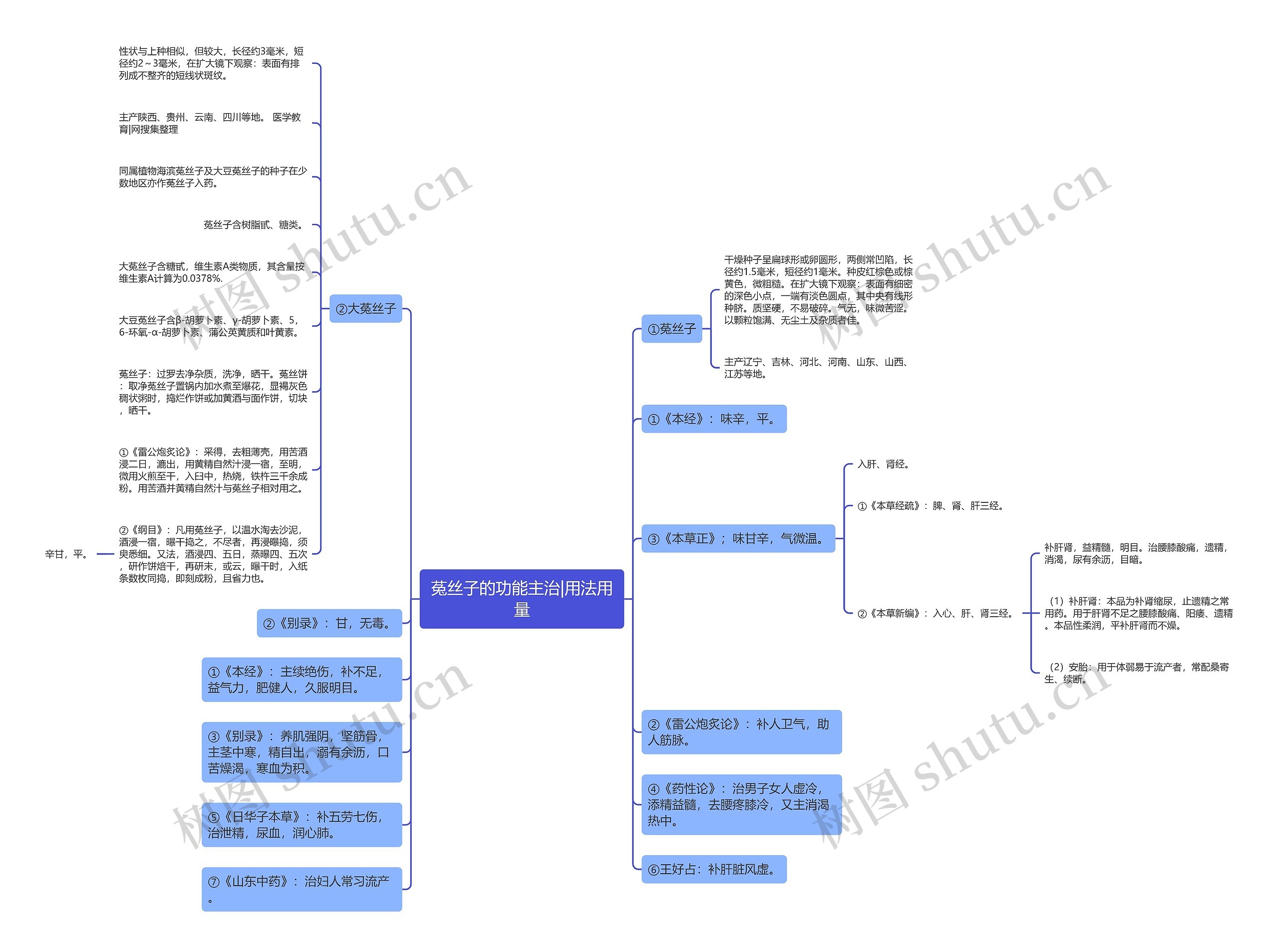 菟丝子的功能主治|用法用量思维导图