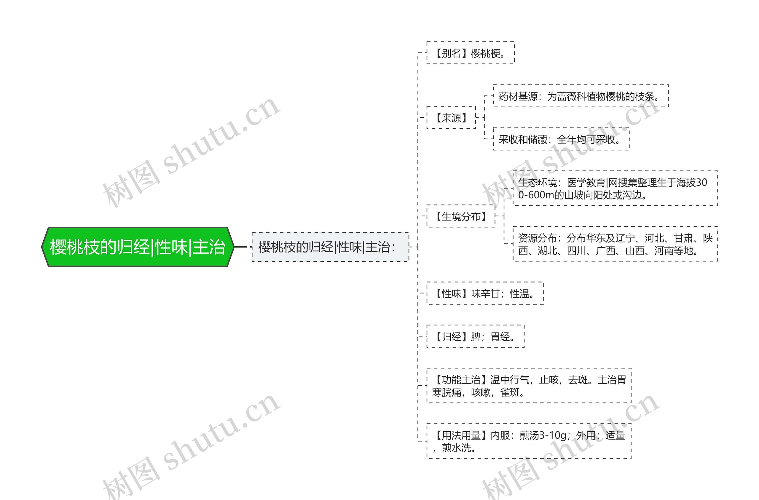 樱桃枝的归经|性味|主治思维导图