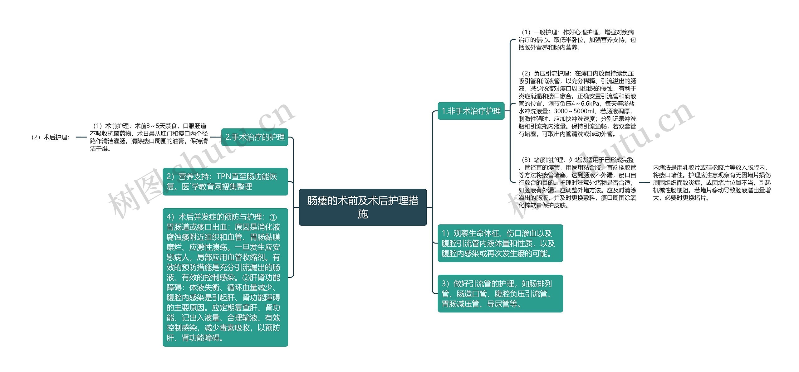 肠瘘的术前及术后护理措施思维导图