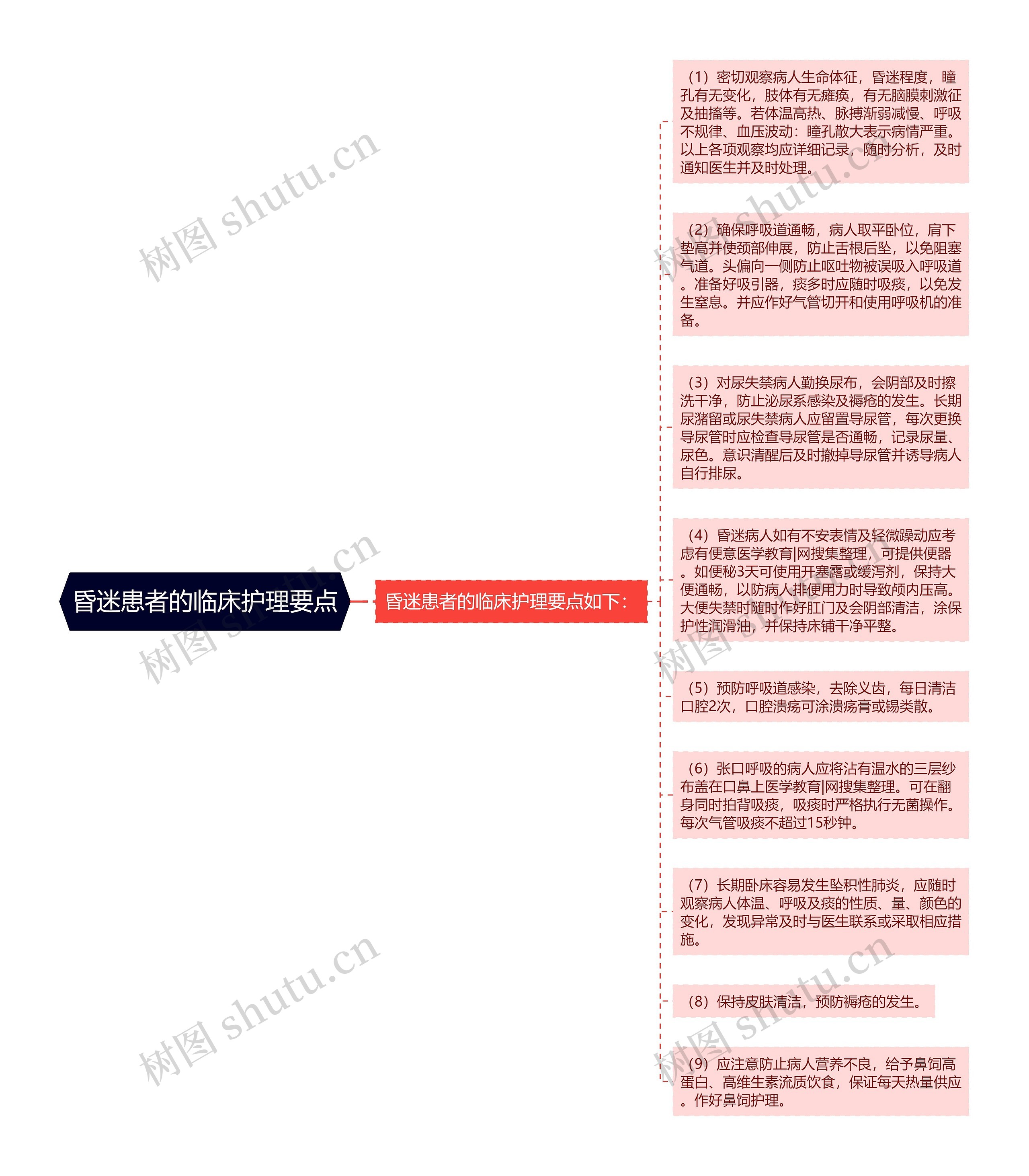 昏迷患者的临床护理要点思维导图