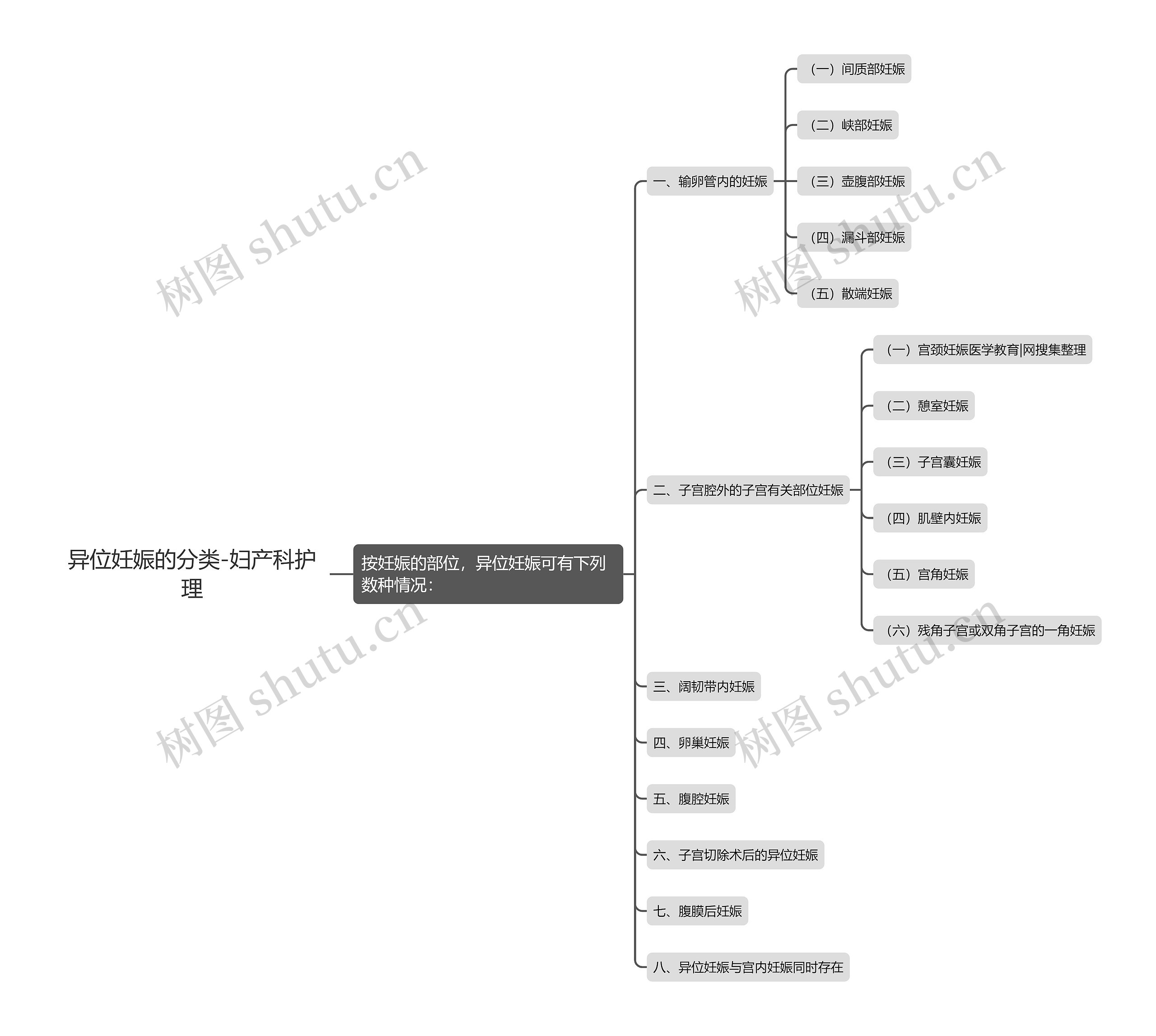异位妊娠的分类-妇产科护理思维导图
