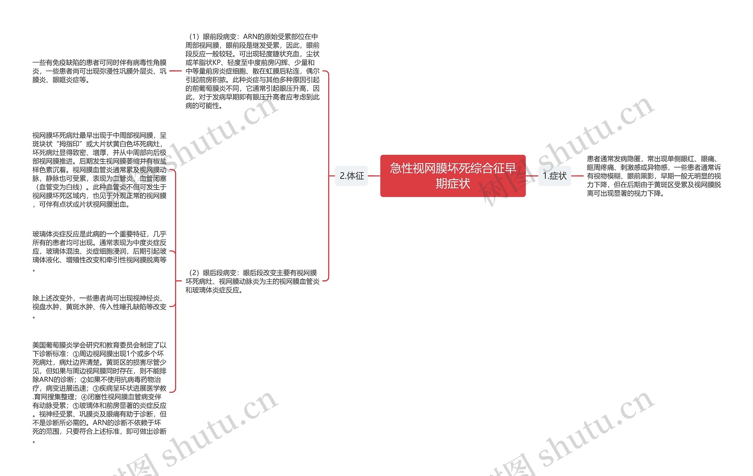 急性视网膜坏死综合征早期症状思维导图