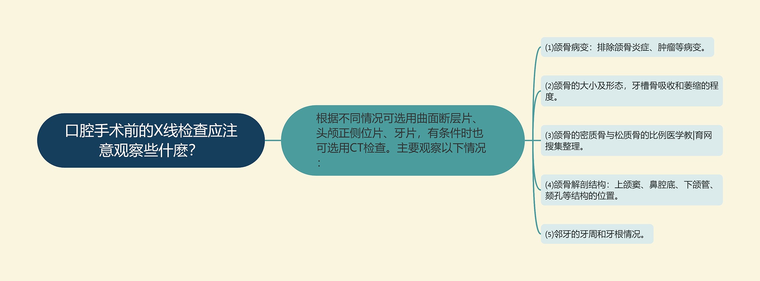 口腔手术前的X线检查应注意观察些什麽? 口腔手术前的X线检查应注意观察些什麽?