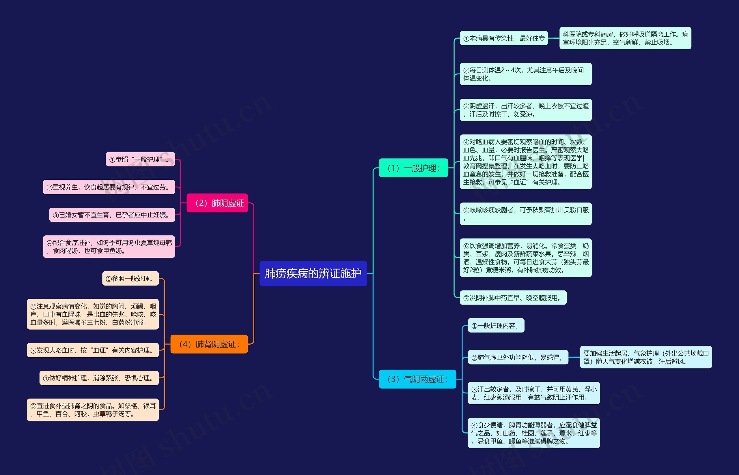 肺痨疾病的辨证施护思维导图