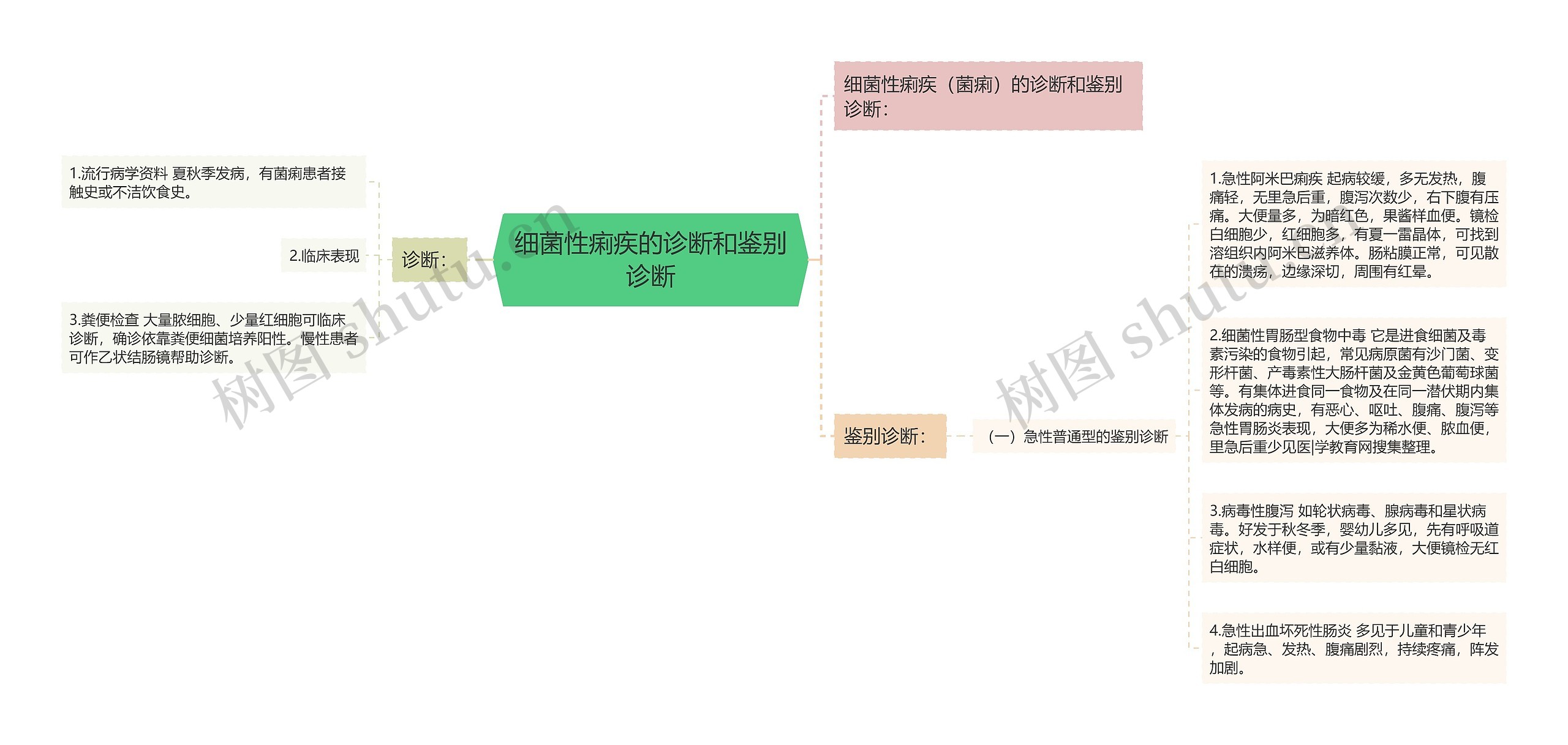 细菌性痢疾的诊断和鉴别诊断思维导图