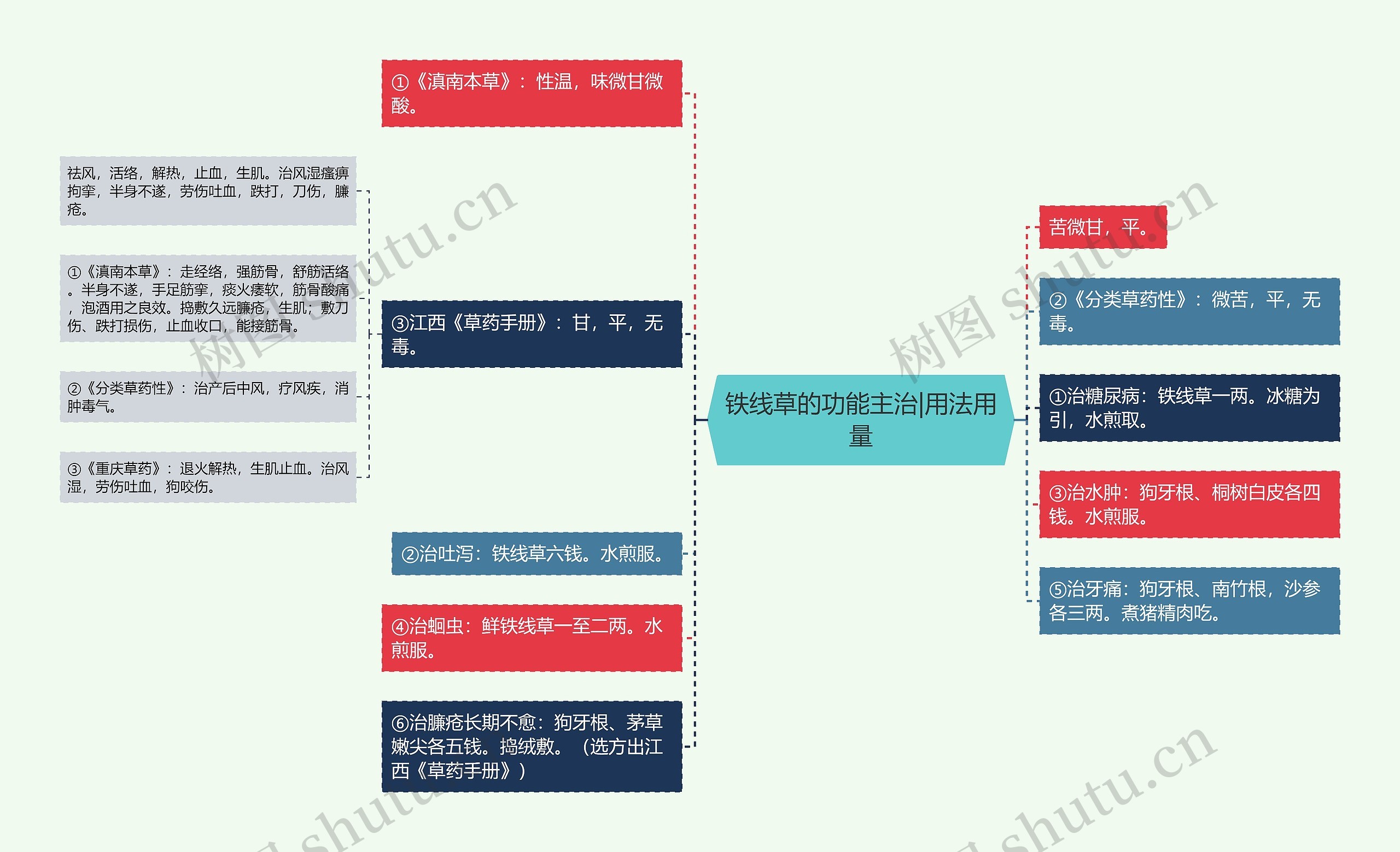 铁线草的功能主治|用法用量思维导图