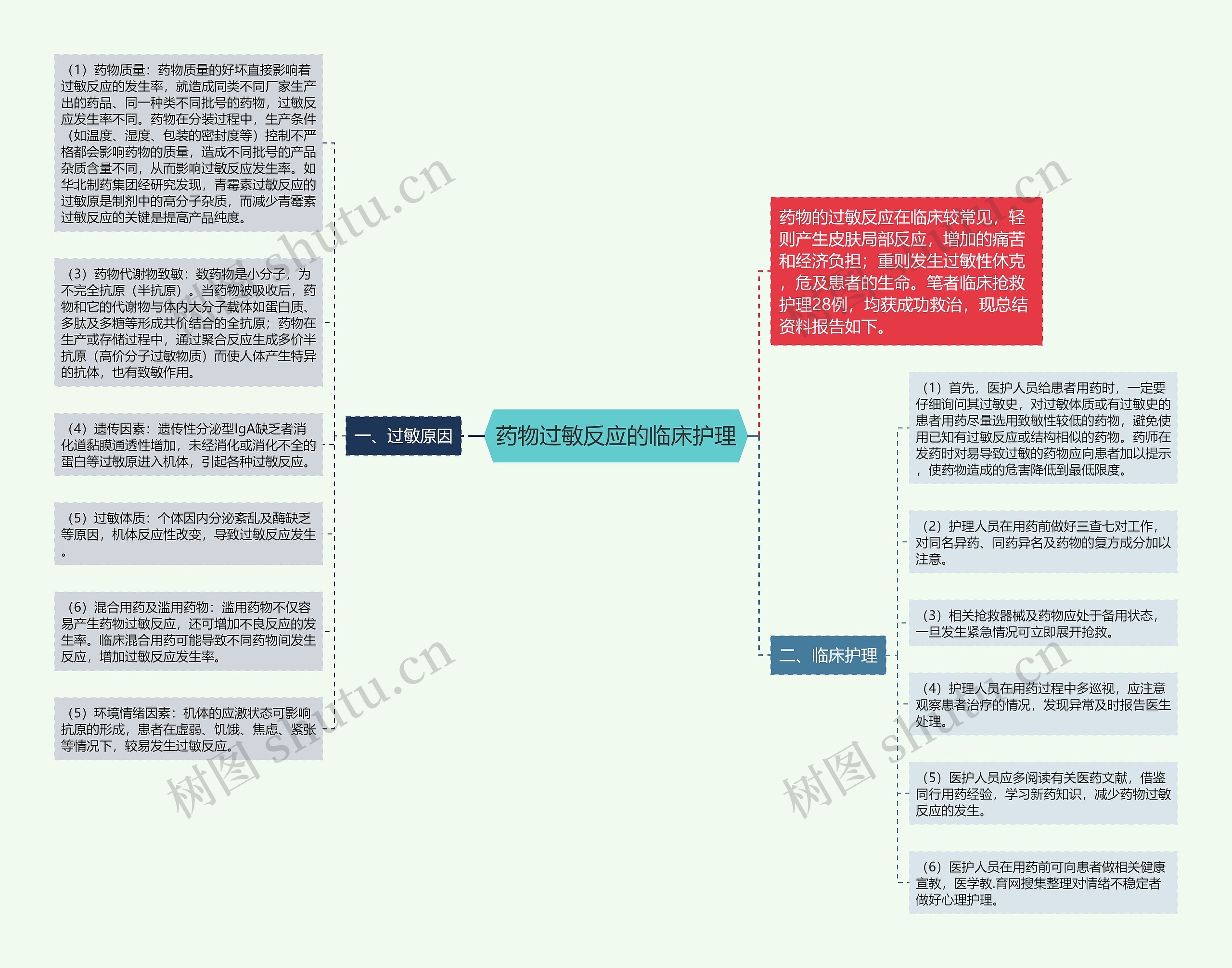 药物过敏反应的临床护理思维导图