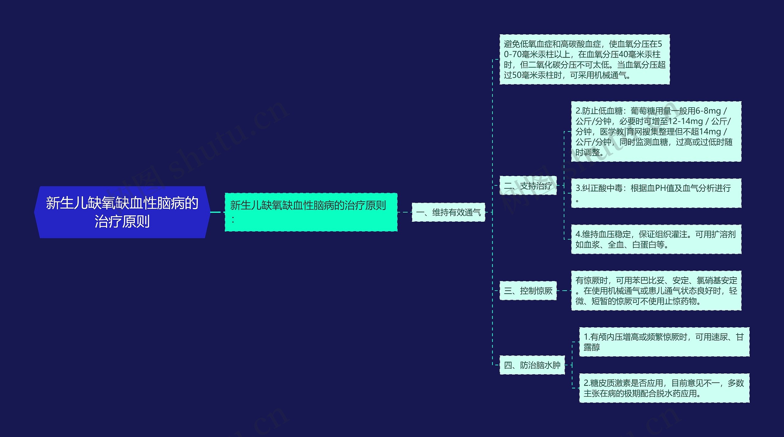 新生儿缺氧缺血性脑病的治疗原则思维导图