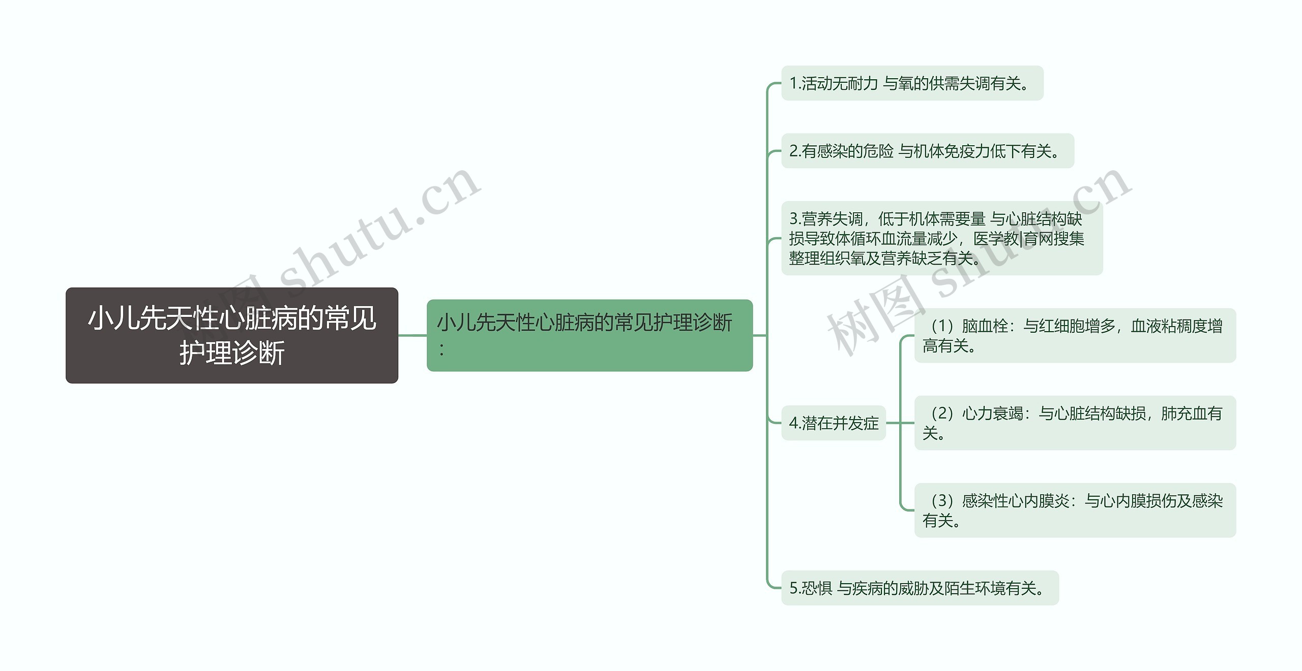 小儿先天性心脏病的常见护理诊断思维导图