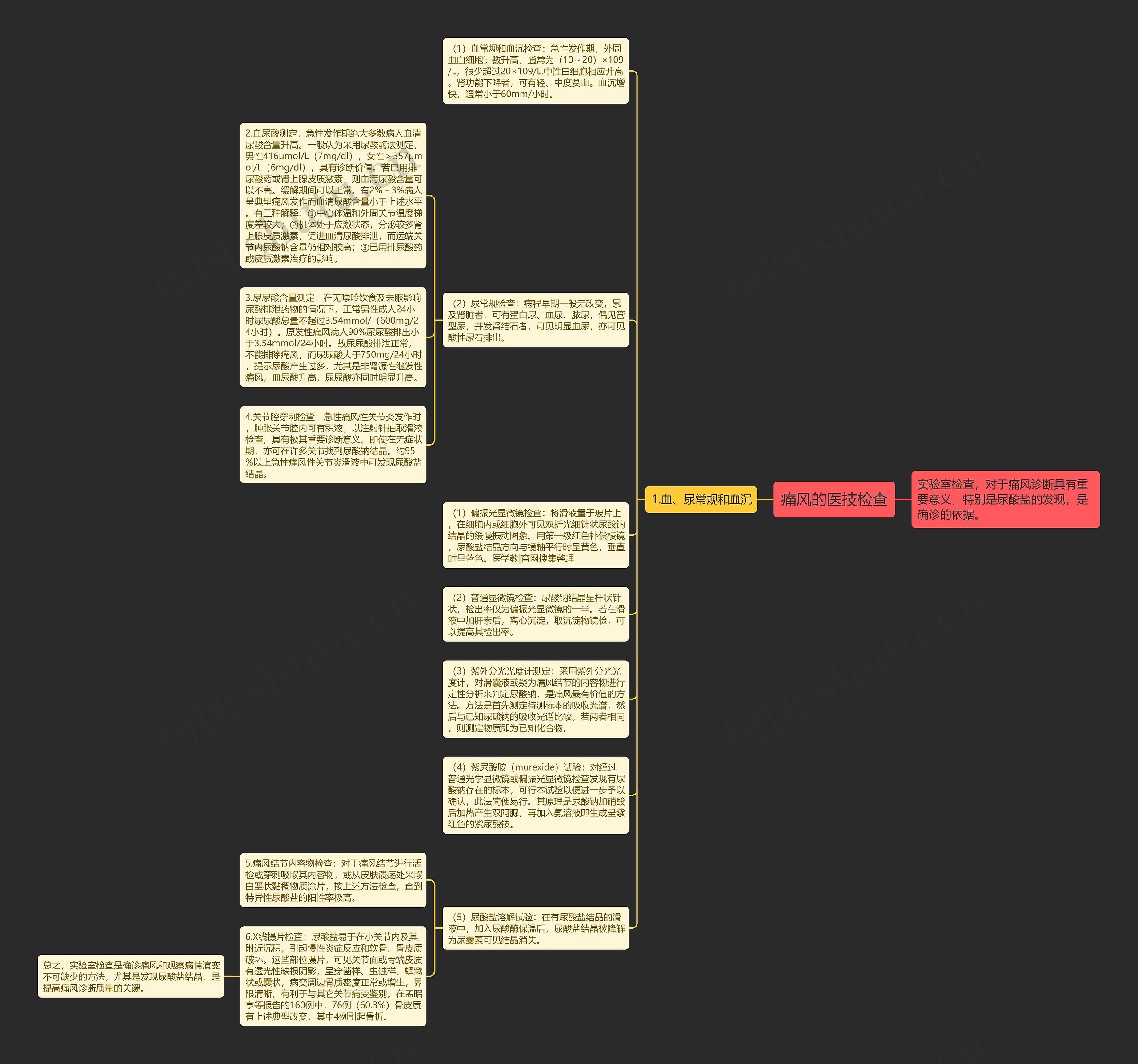 痛风的医技检查思维导图