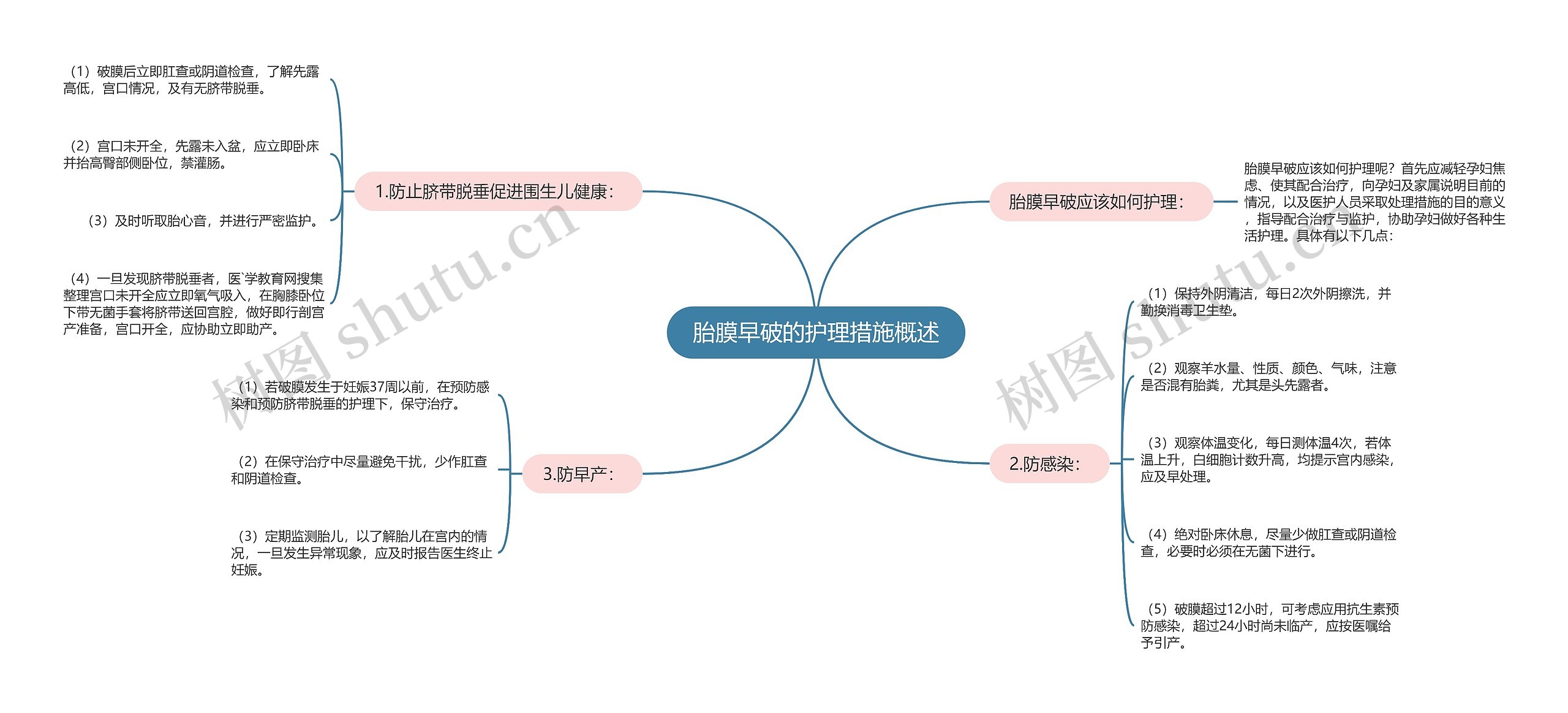 胎膜早破的护理措施概述思维导图