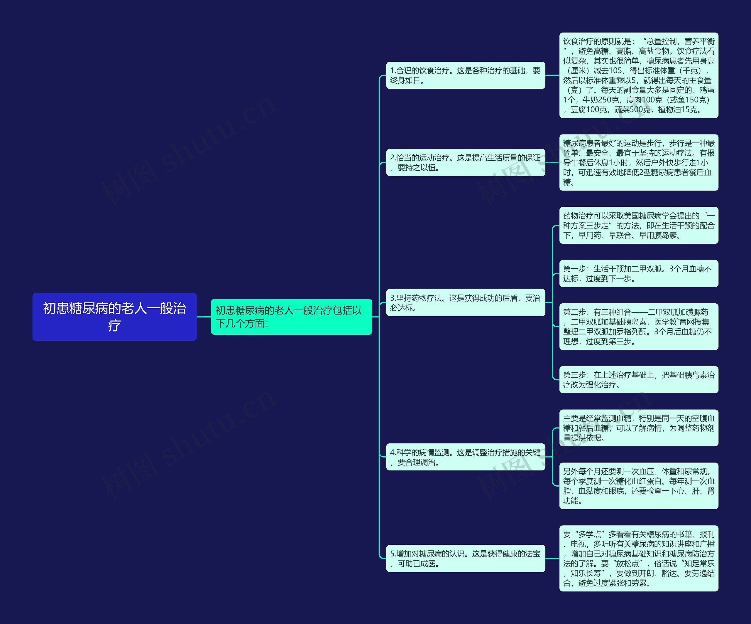 初患糖尿病的老人一般治疗思维导图
