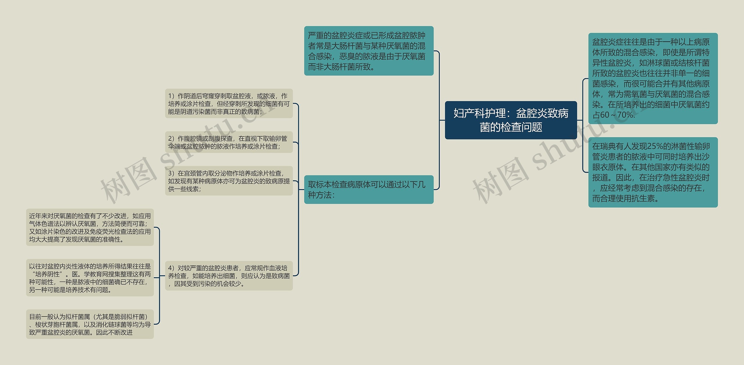 妇产科护理：盆腔炎致病菌的检查问题思维导图