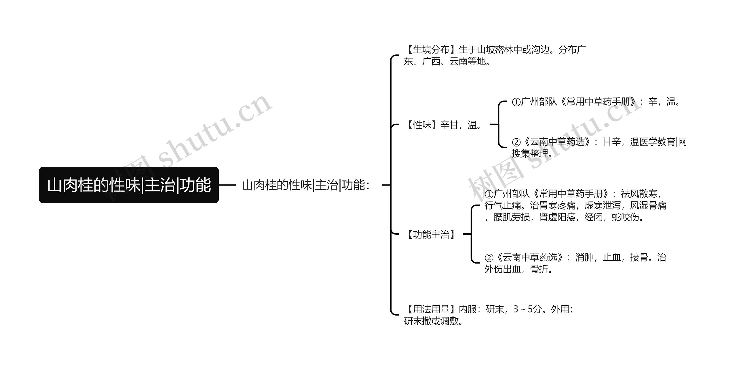 山肉桂的性味|主治|功能思维导图