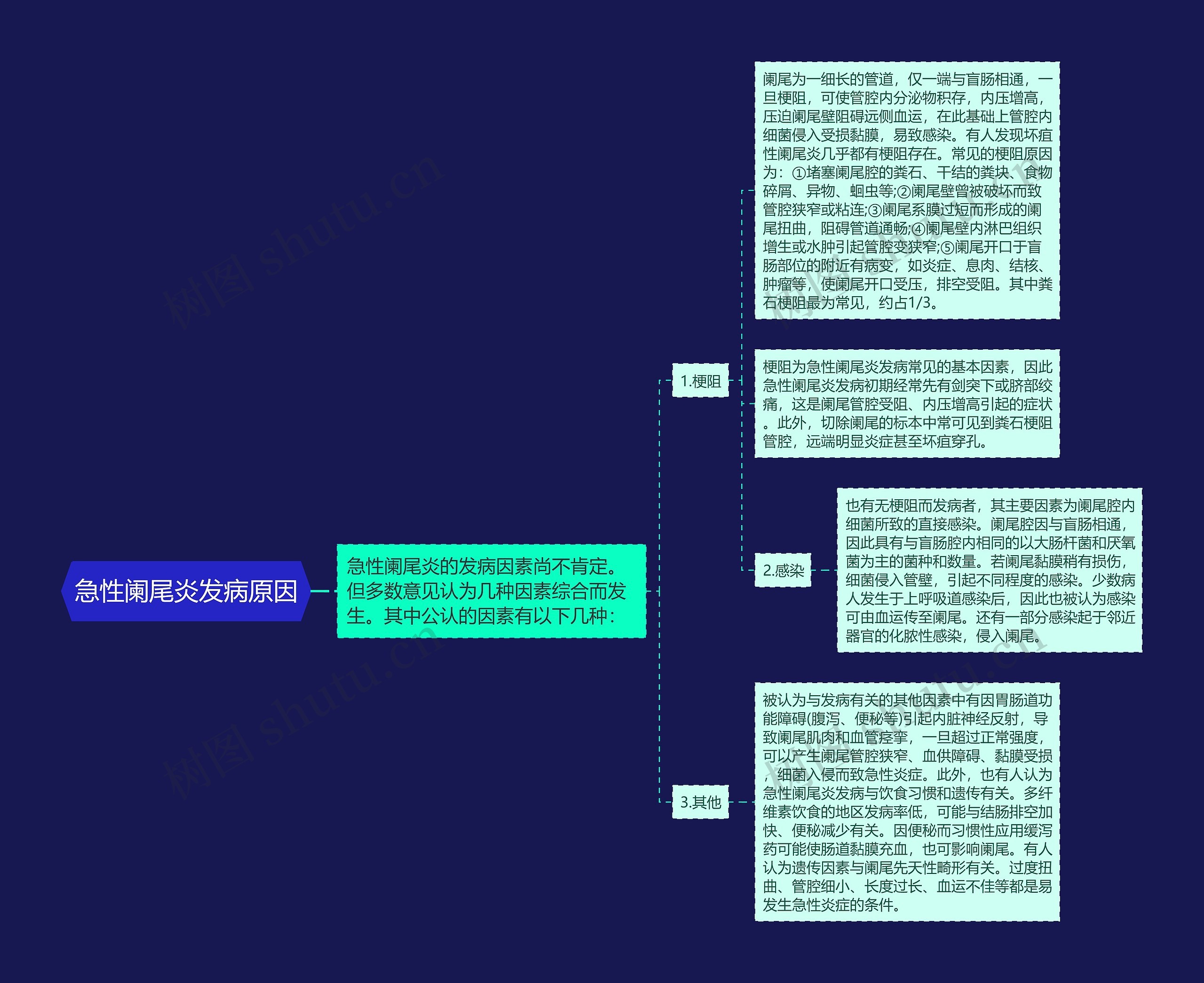 急性阑尾炎发病原因思维导图