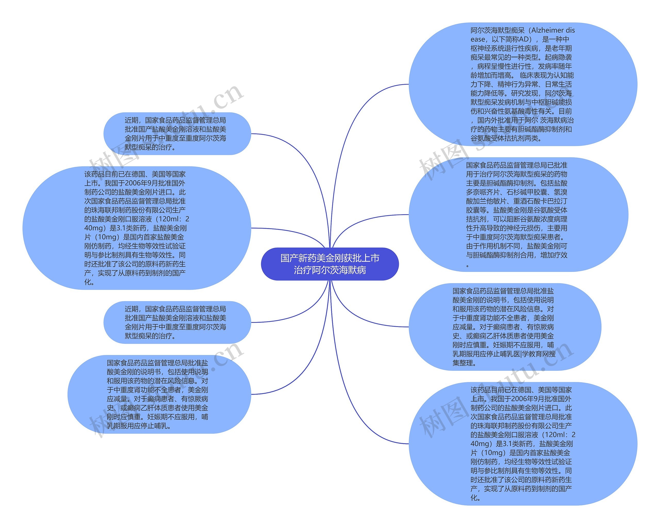 国产新药美金刚获批上市治疗阿尔茨海默病思维导图