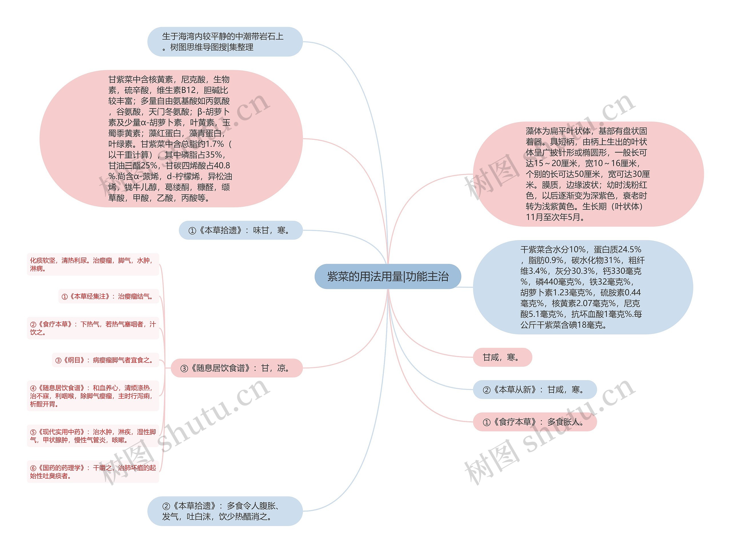 紫菜的用法用量|功能主治思维导图