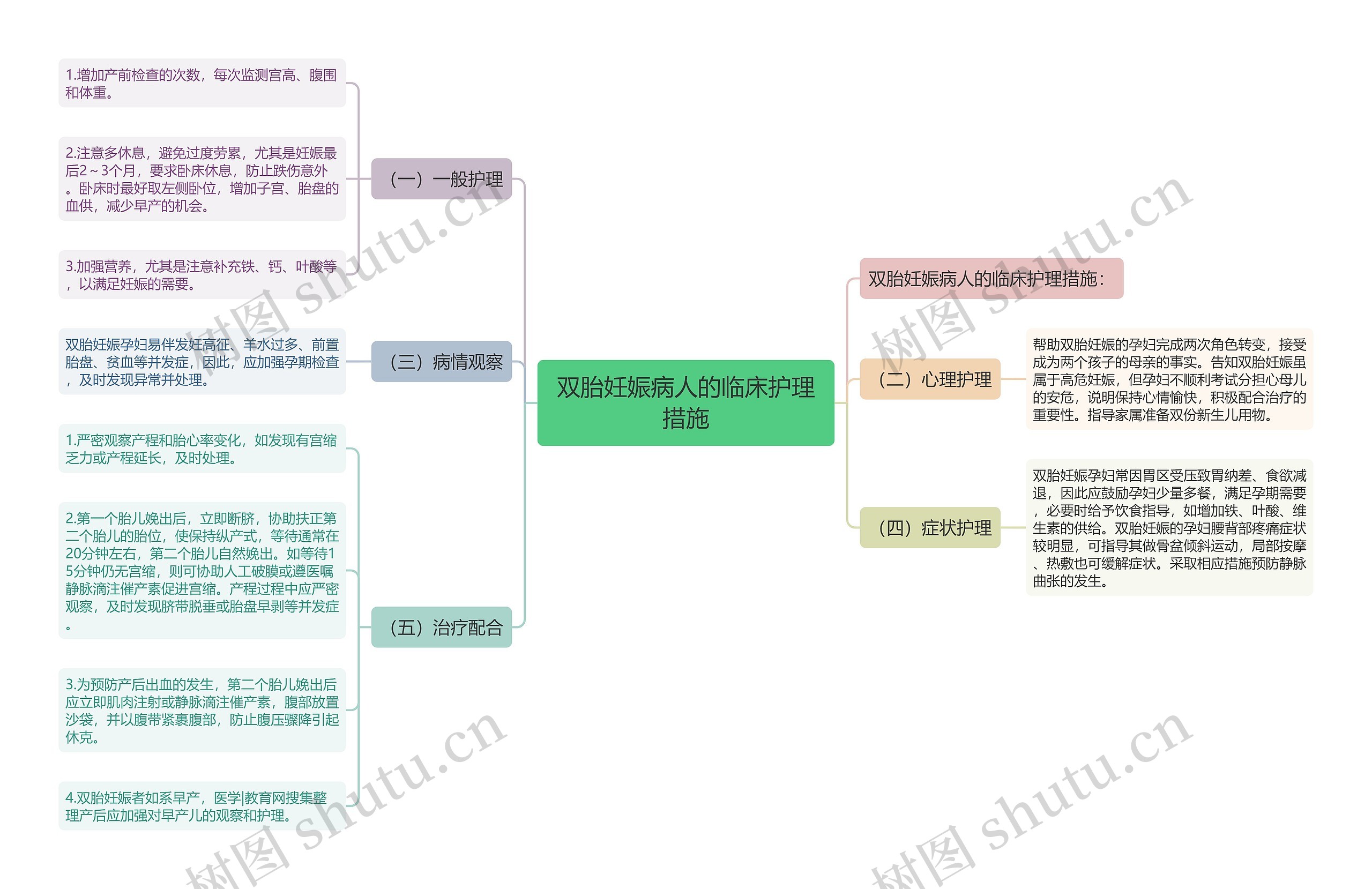 双胎妊娠病人的临床护理措施思维导图