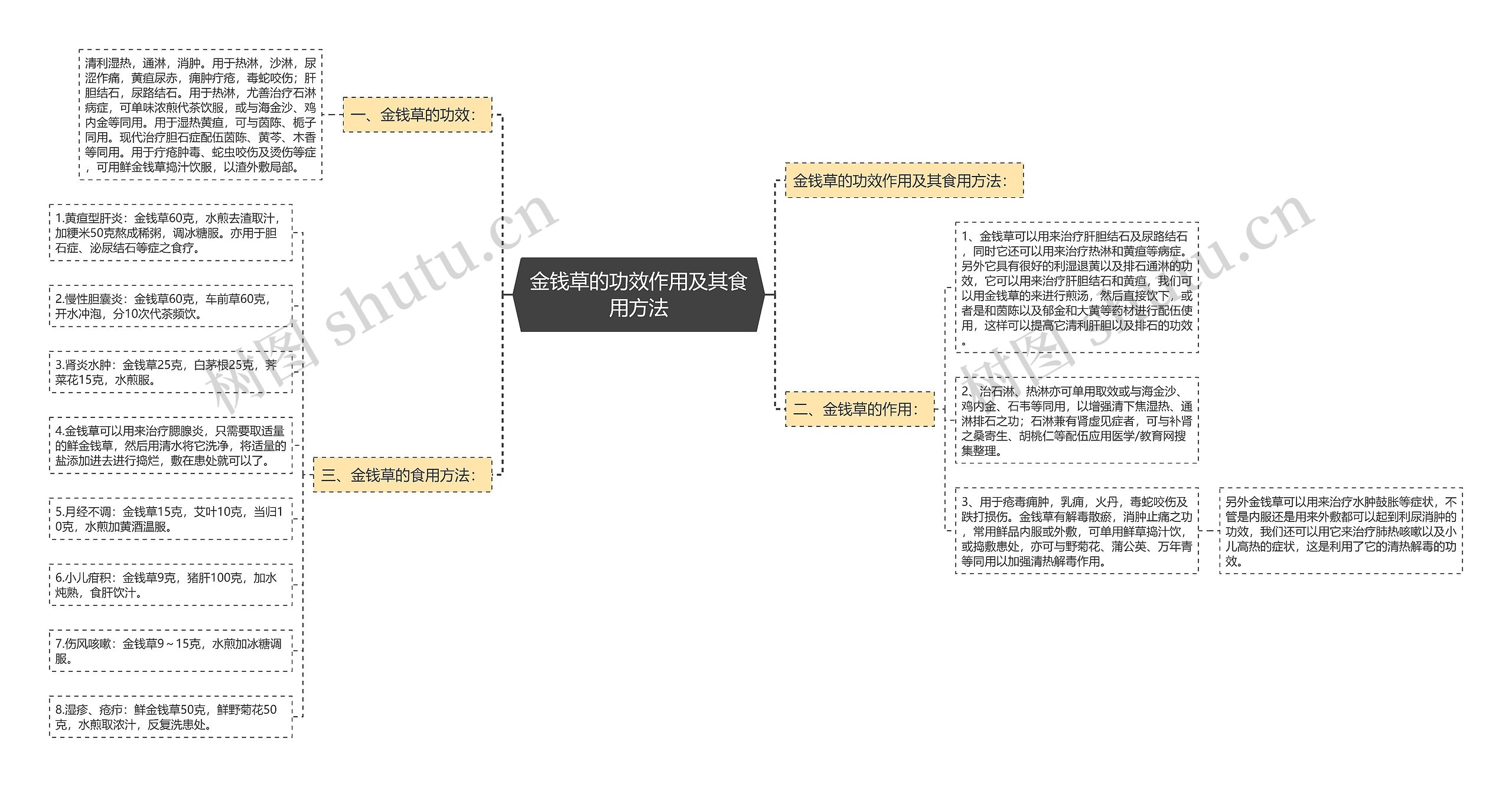 金钱草的功效作用及其食用方法思维导图