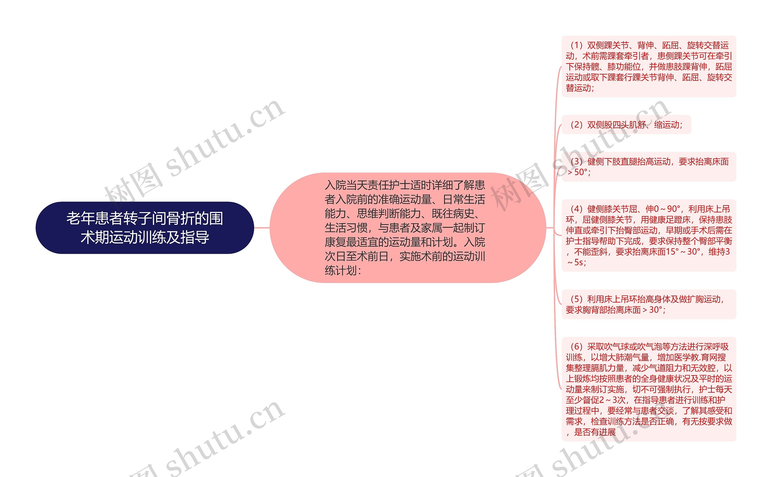 老年患者转子间骨折的围术期运动训练及指导思维导图