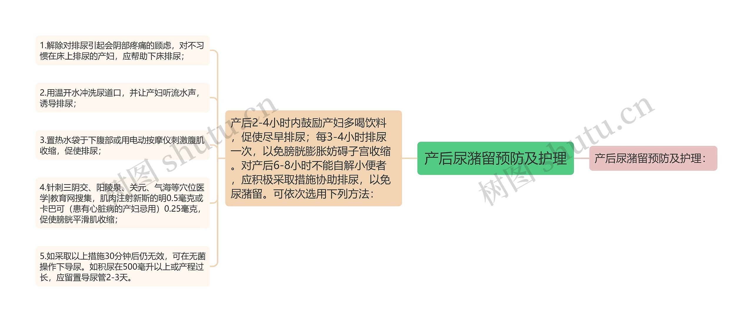 产后尿潴留预防及护理思维导图