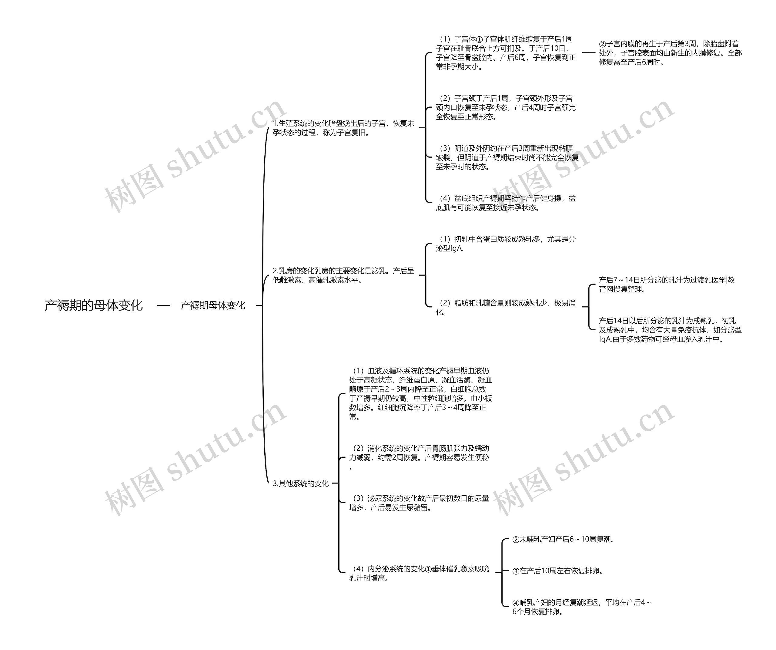 产褥期的母体变化思维导图