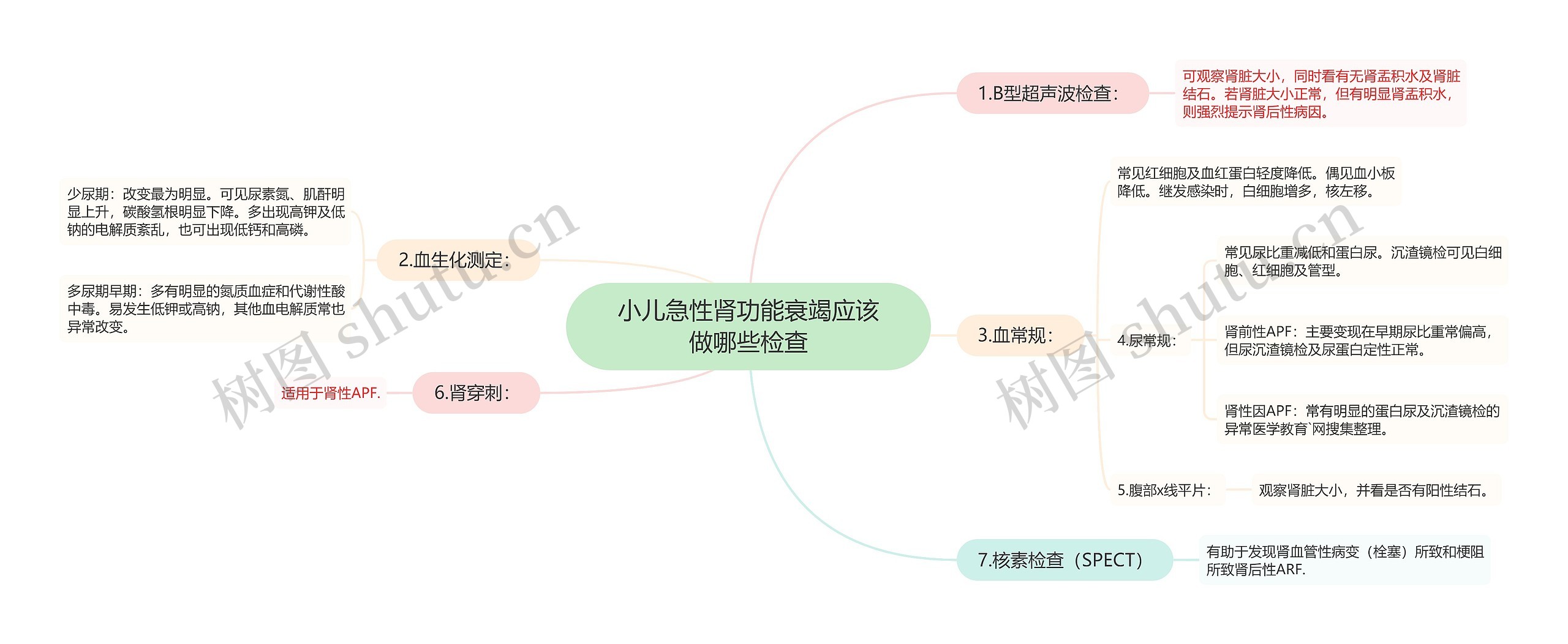 小儿急性肾功能衰竭应该做哪些检查思维导图