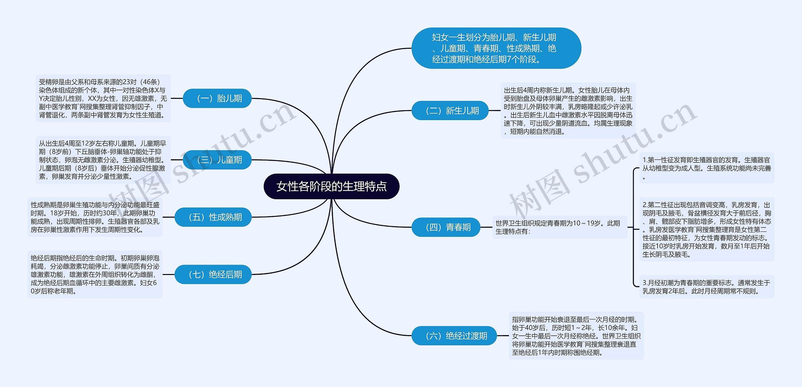 女性各阶段的生理特点思维导图