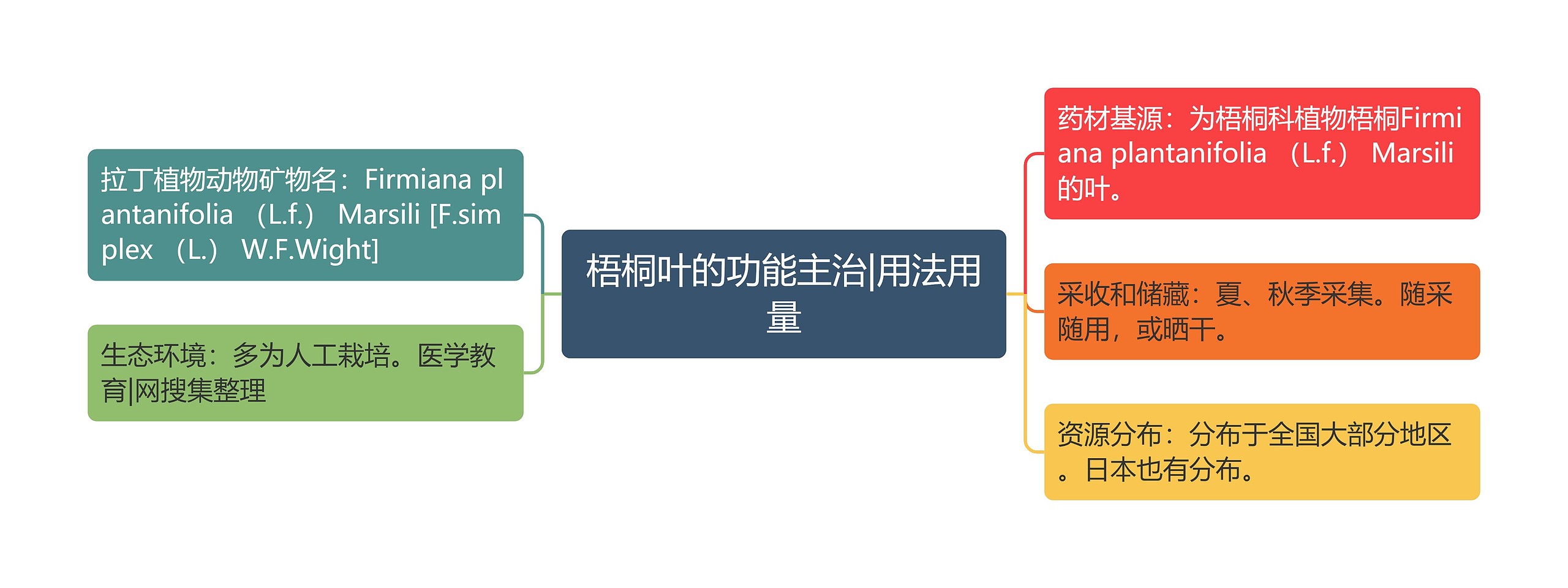 梧桐叶的功能主治|用法用量思维导图